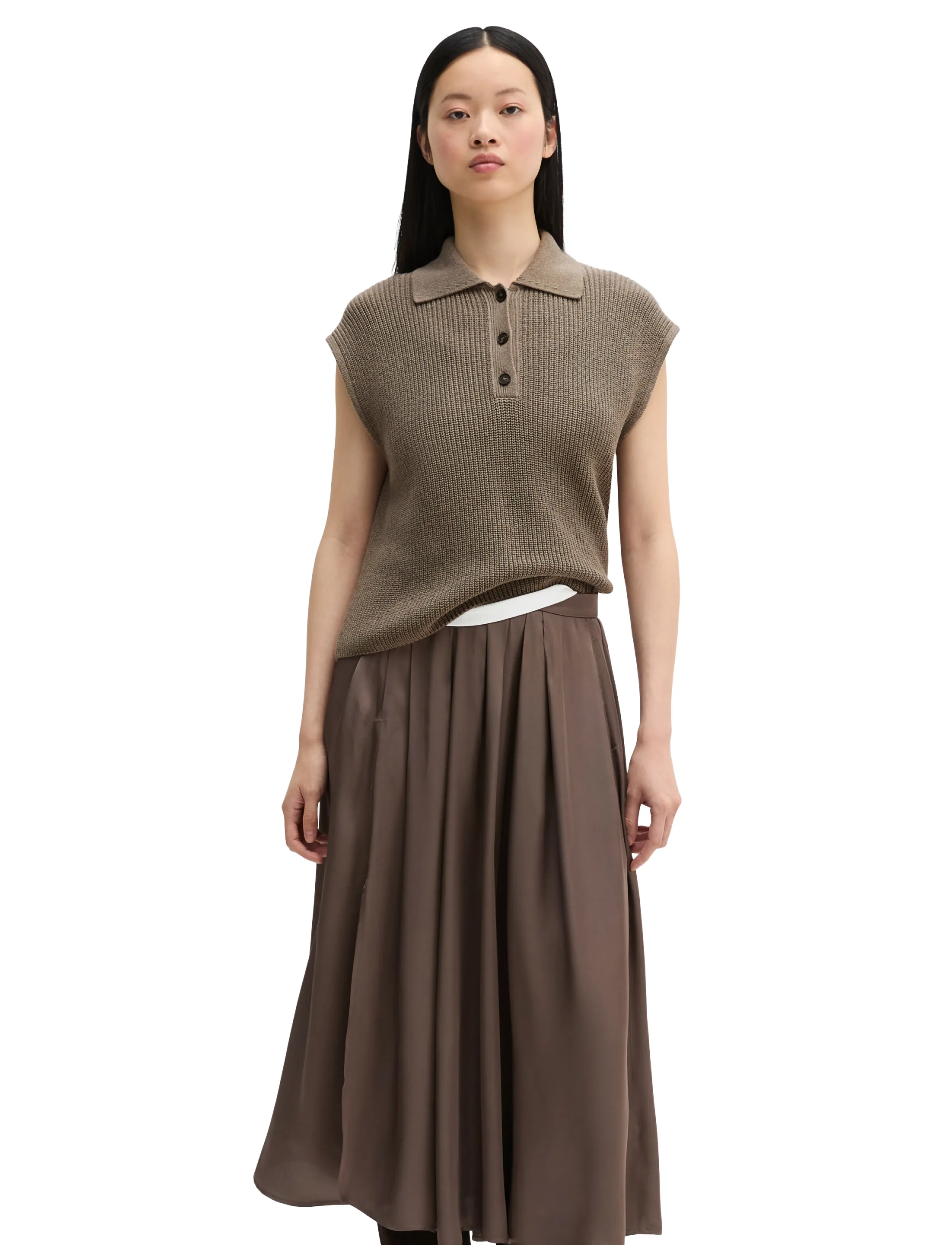 Marc O'Polo Knit Polos, SLL. Polo-Neckline - Sleeveless tops - STONE TAUPE MELANGE / brown