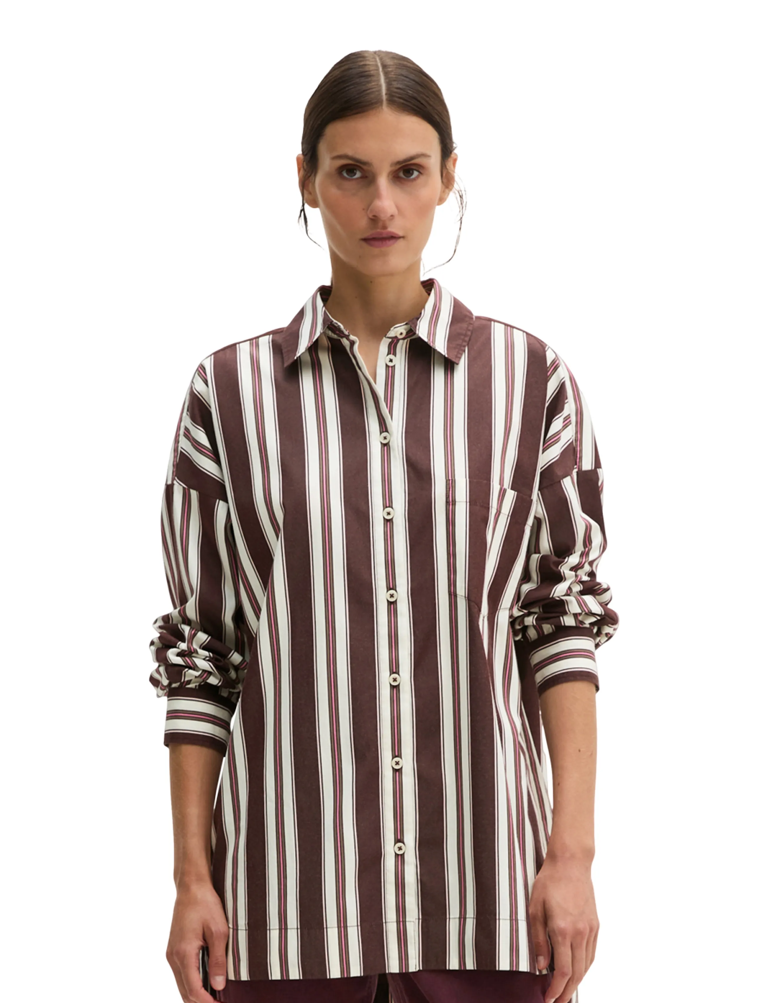 Marc O'Polo Woven Blouses LSL, Y/D Stripes - Marc O'Polo - DARK RED_MULTI_01 / burgundy