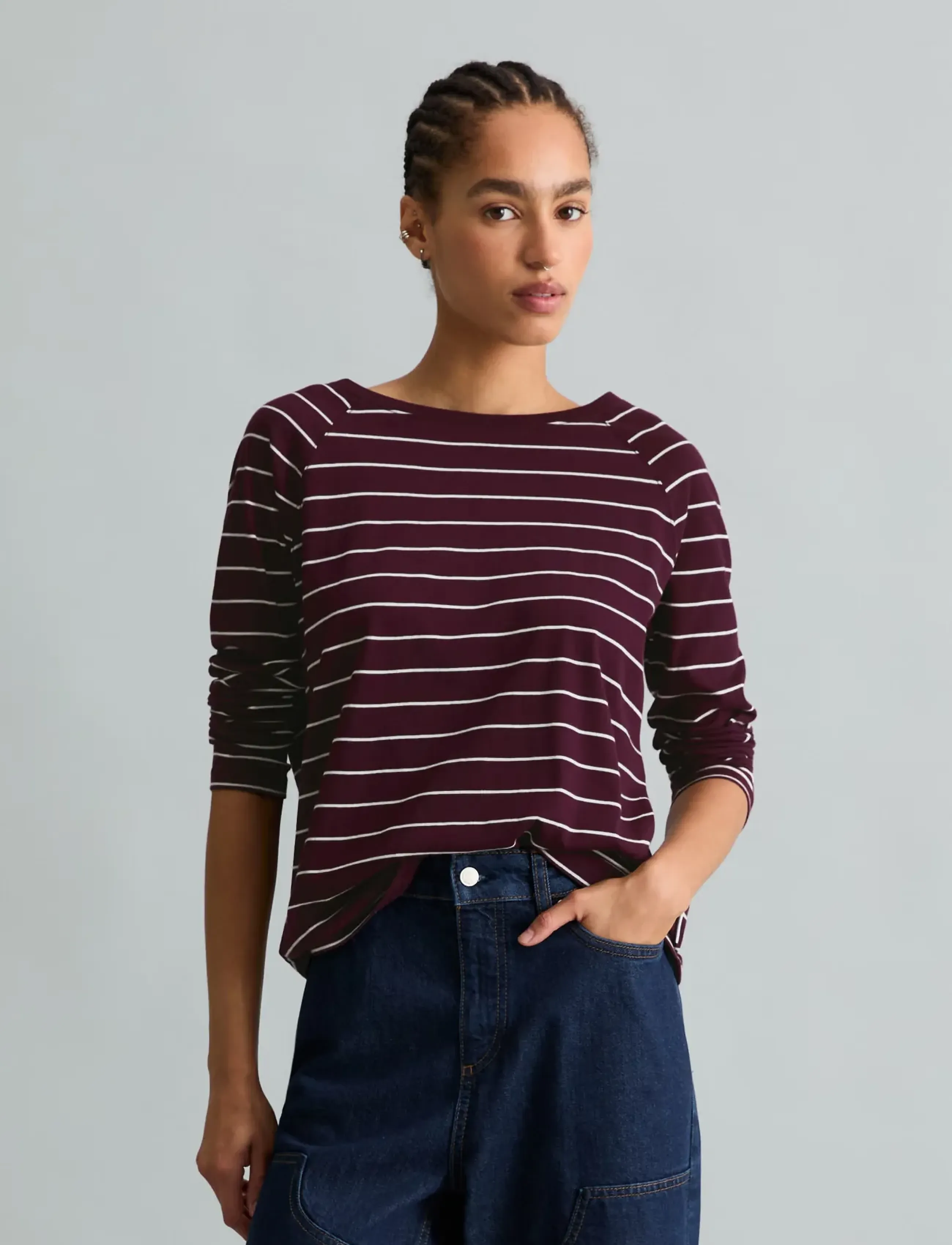 Marc O'Polo T-Shirt, LSL, Raglan, Loose Knit, YD - Marc O'Polo - DARK RED_MULTI_02 / burgundy