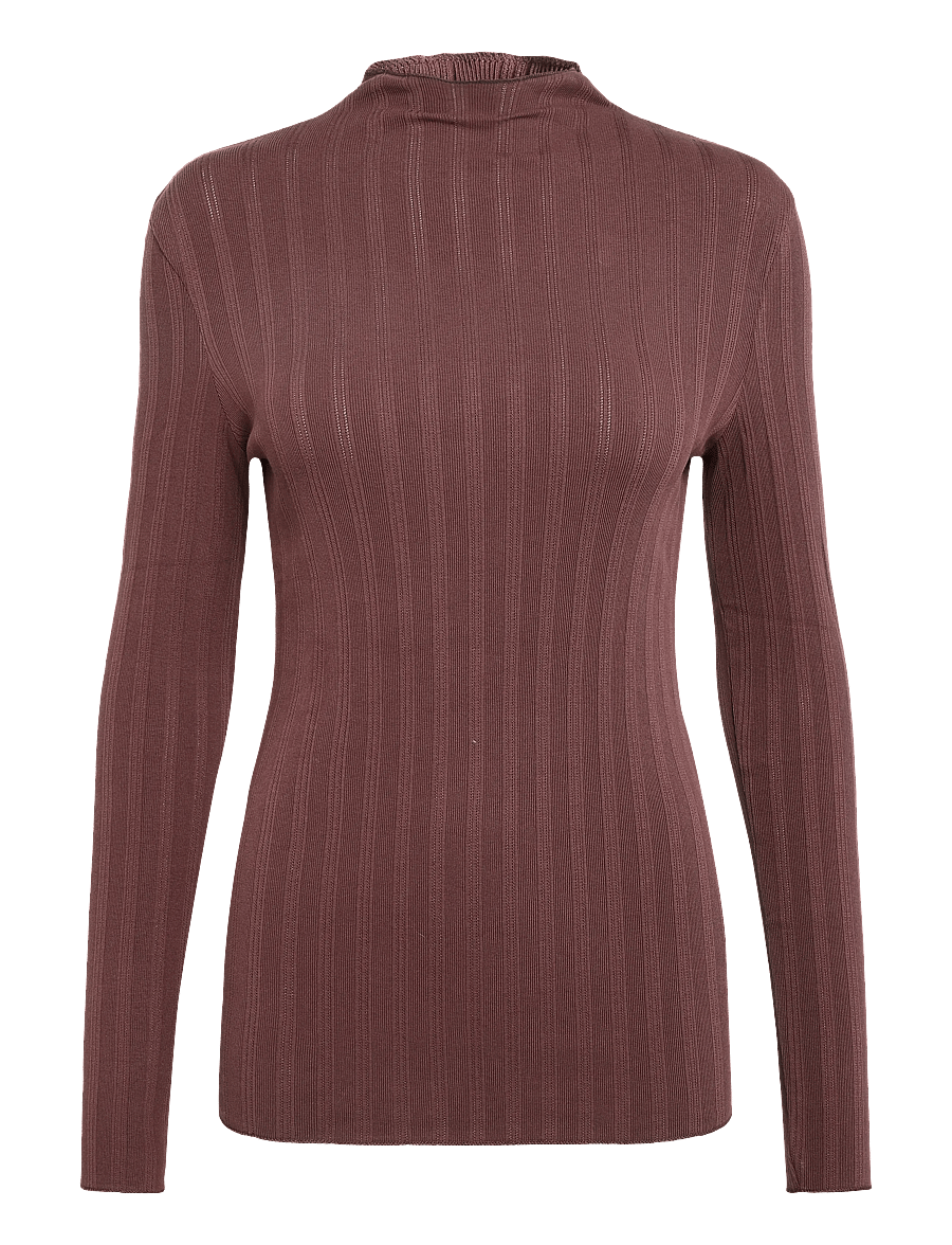 Marc O'Polo - T-Shirt, LSL, Turtleneck, Ruffles - langærmede toppe - espresso brown - 1