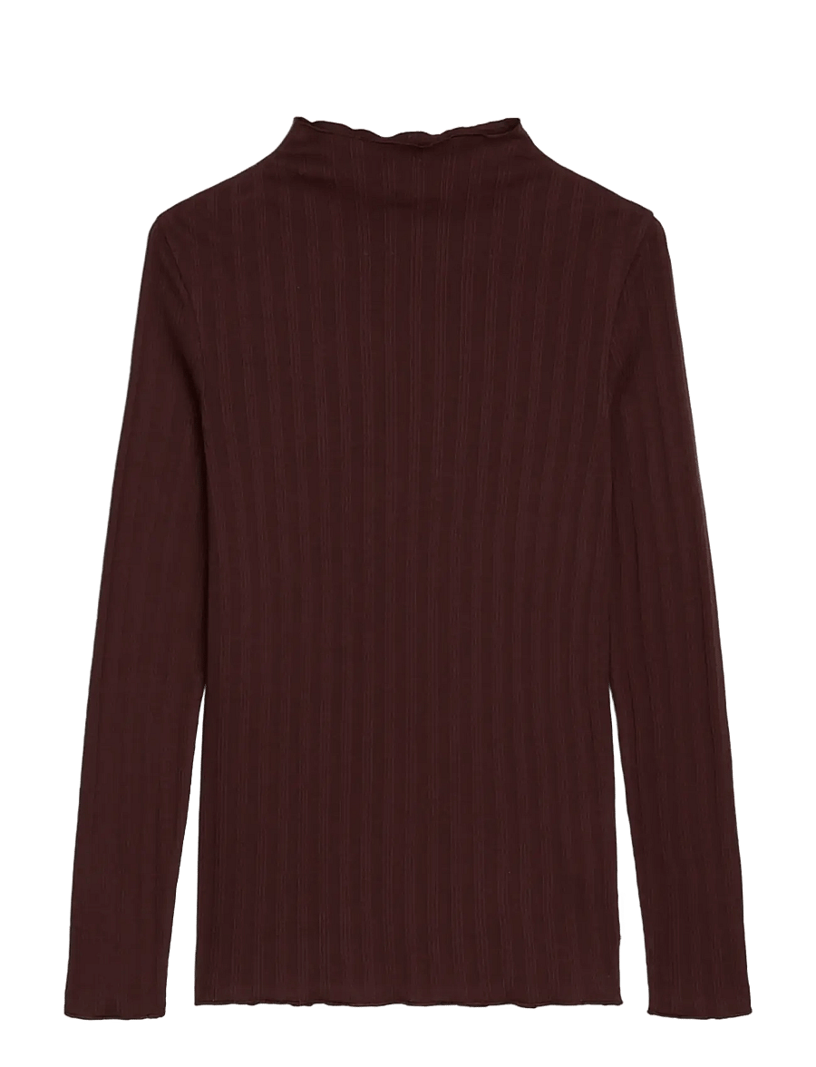 Marc O'Polo - T-Shirt, LSL, Turtleneck, Ruffles - long-sleeved tops - espresso brown - 1