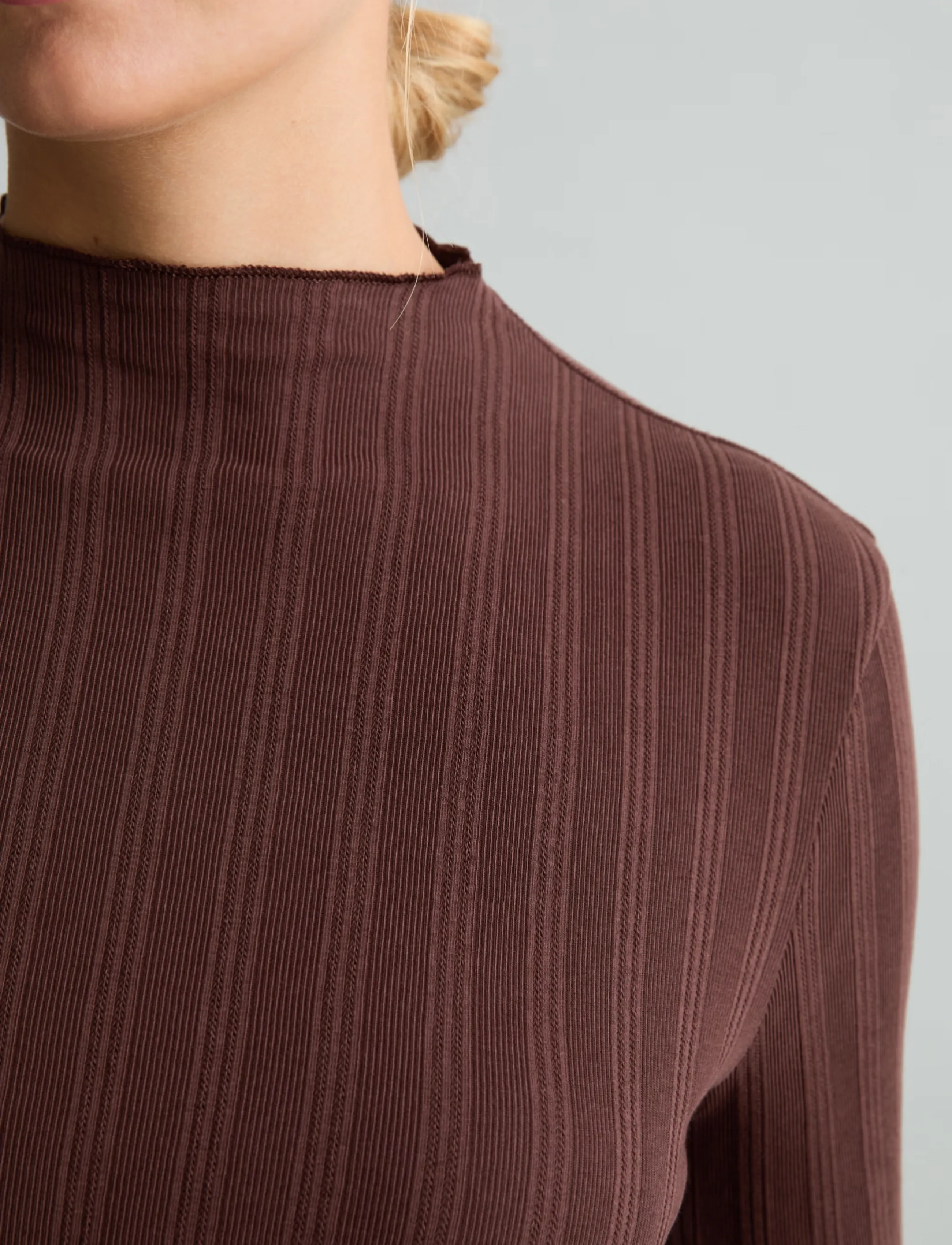Marc O'Polo - T-Shirt, LSL, Turtleneck, Ruffles - long-sleeved tops - espresso brown - 3