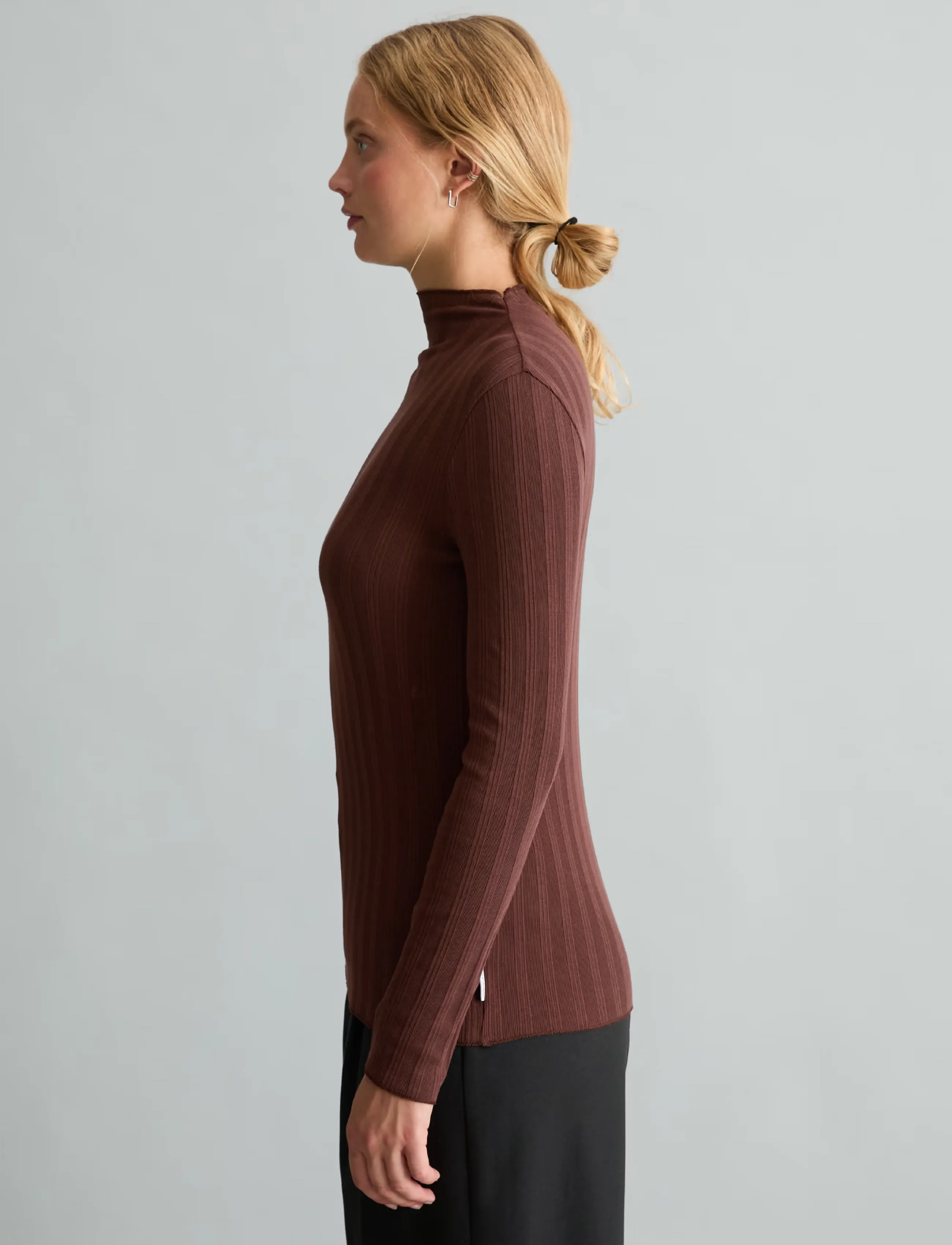 Marc O'Polo - T-Shirt, LSL, Turtleneck, Ruffles - long-sleeved tops - espresso brown - 4