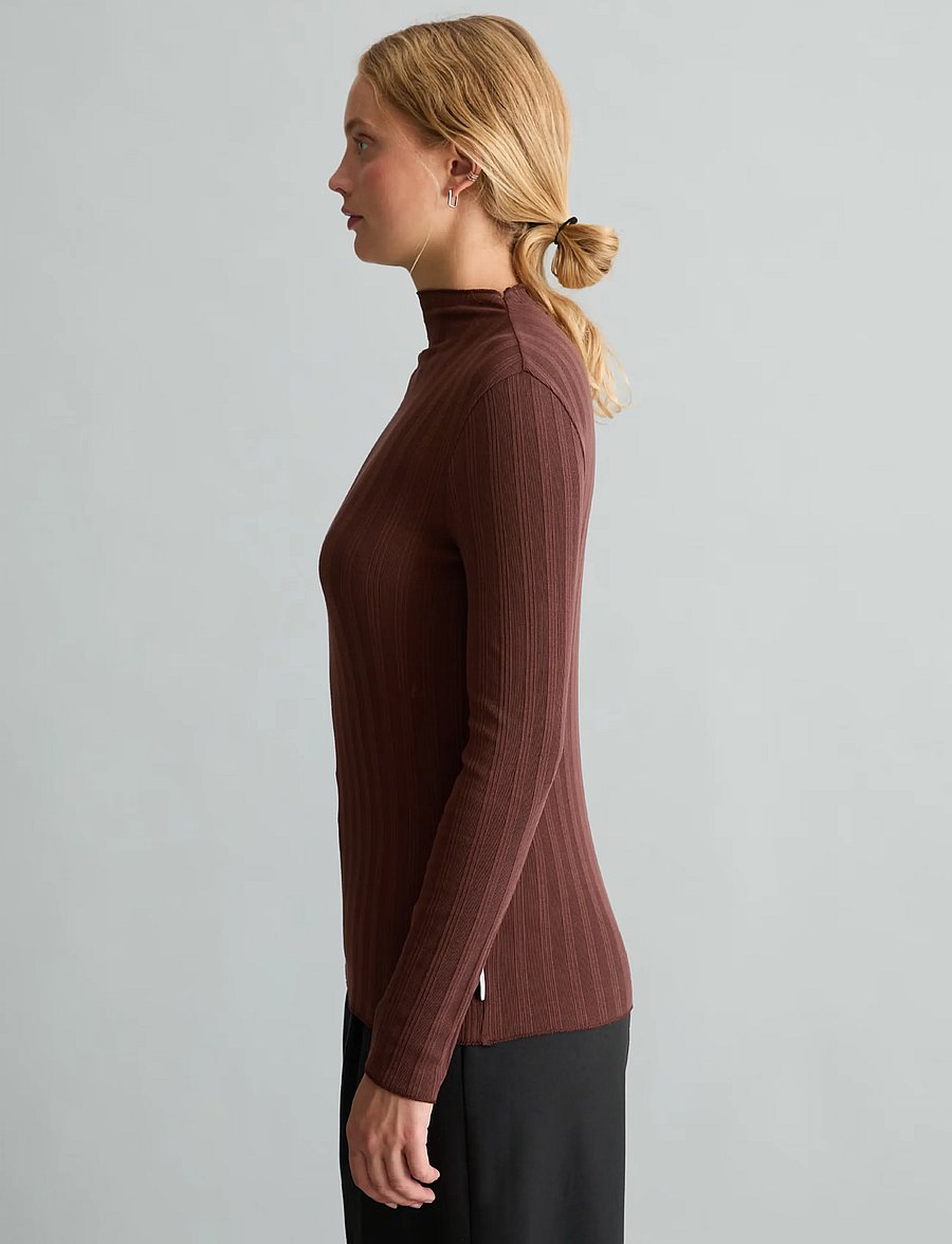 Marc O'Polo - T-Shirt, LSL, Turtleneck, Ruffles - long-sleeved tops - espresso brown - 4