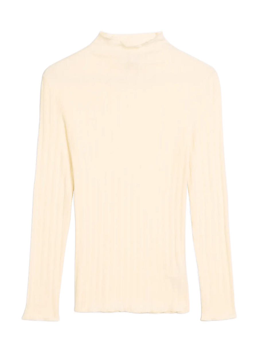 Marc O'Polo - T-Shirt, LSL, Turtleneck, Ruffles - långärmade toppar - white blush - 1