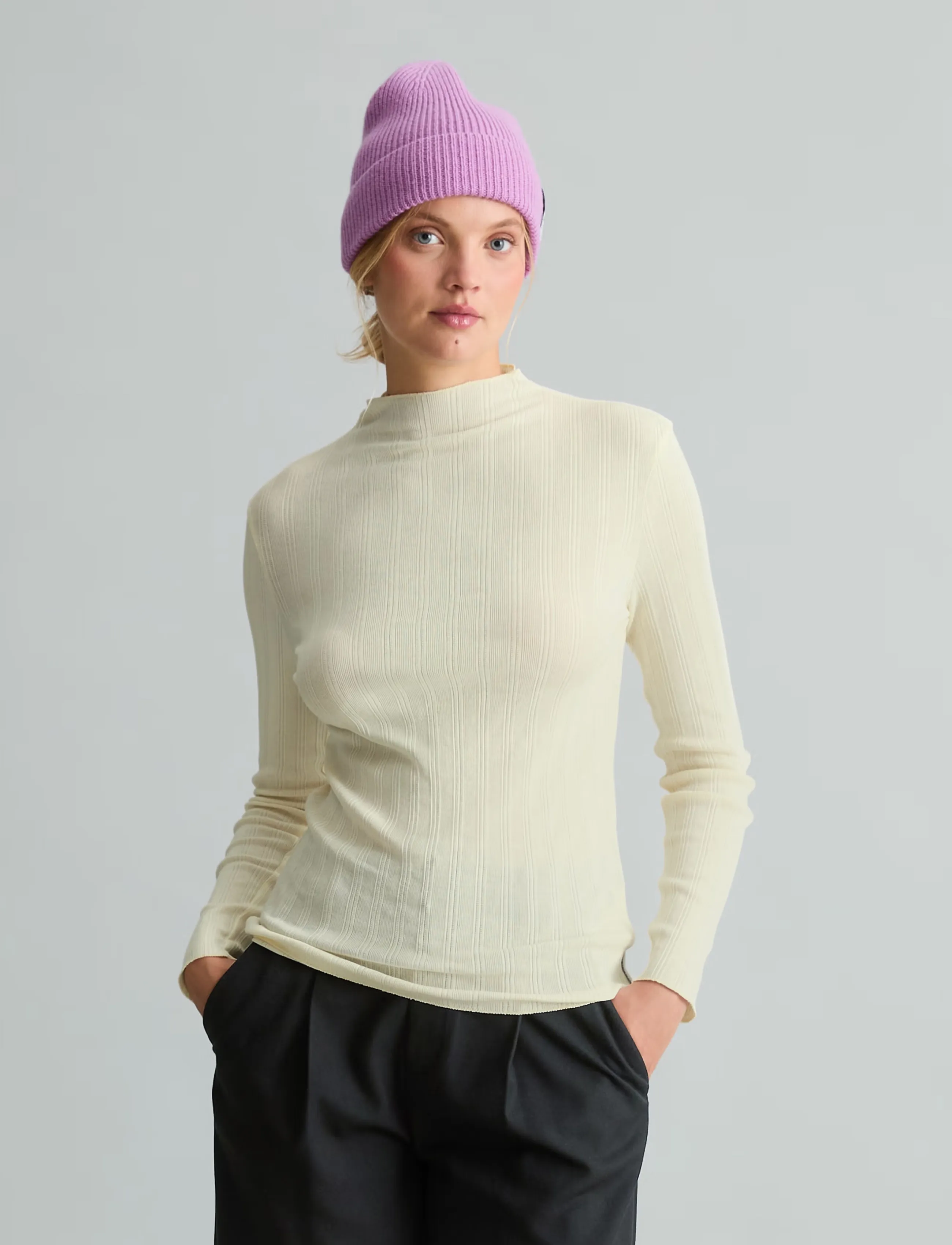 Marc O'Polo T-Shirt, LSL, Turtleneck, Ruffles - Långärmade toppar - WHITE BLUSH / cream