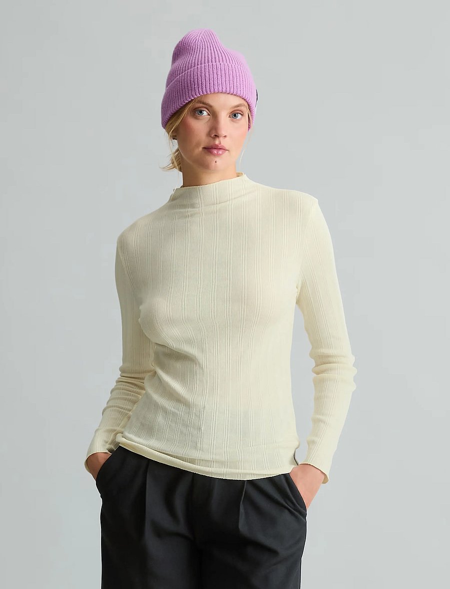 Marc O'Polo - T-Shirt, LSL, Turtleneck, Ruffles - långärmade toppar - white blush - 0