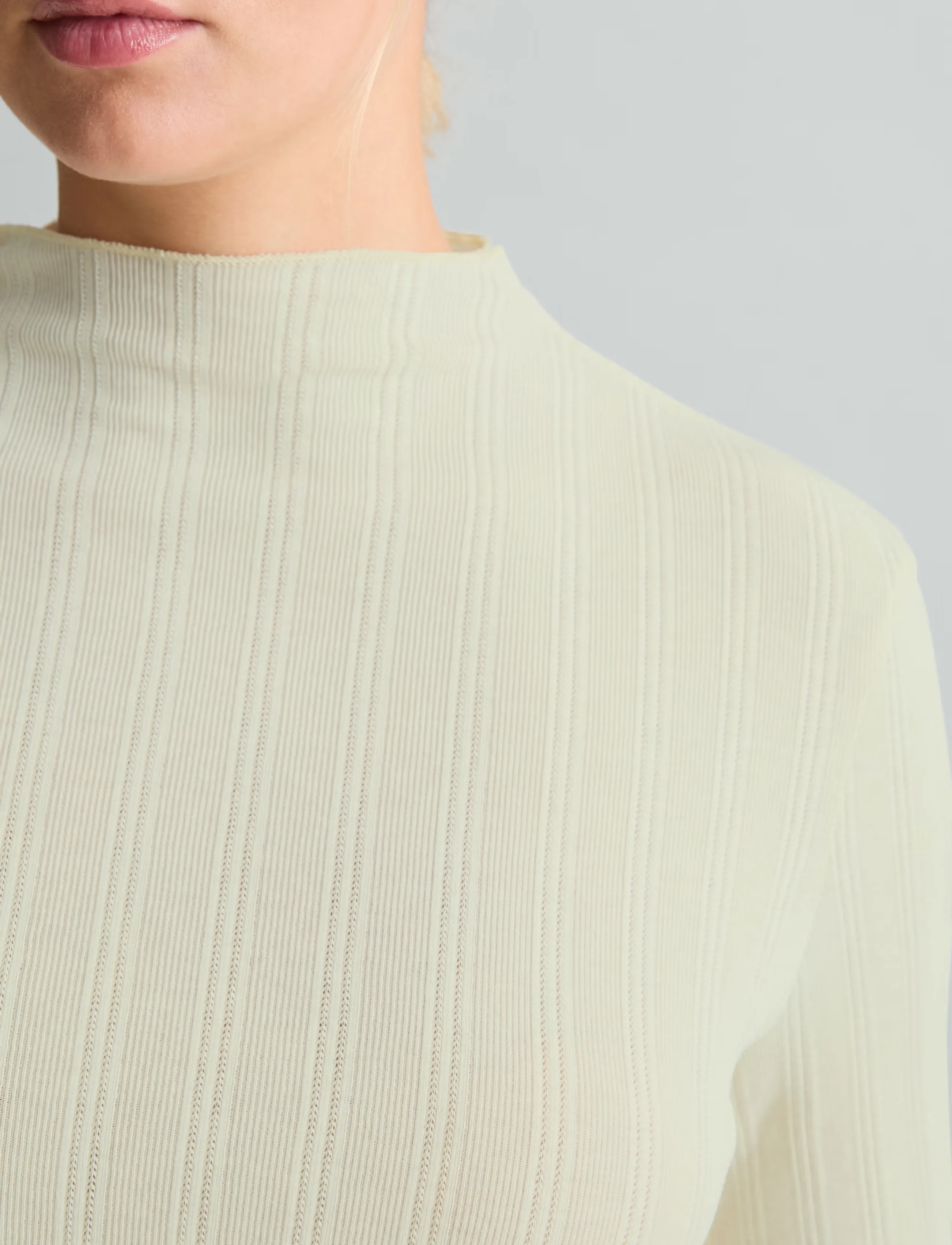 Marc O'Polo - T-Shirt, LSL, Turtleneck, Ruffles - långärmade toppar - white blush - 3