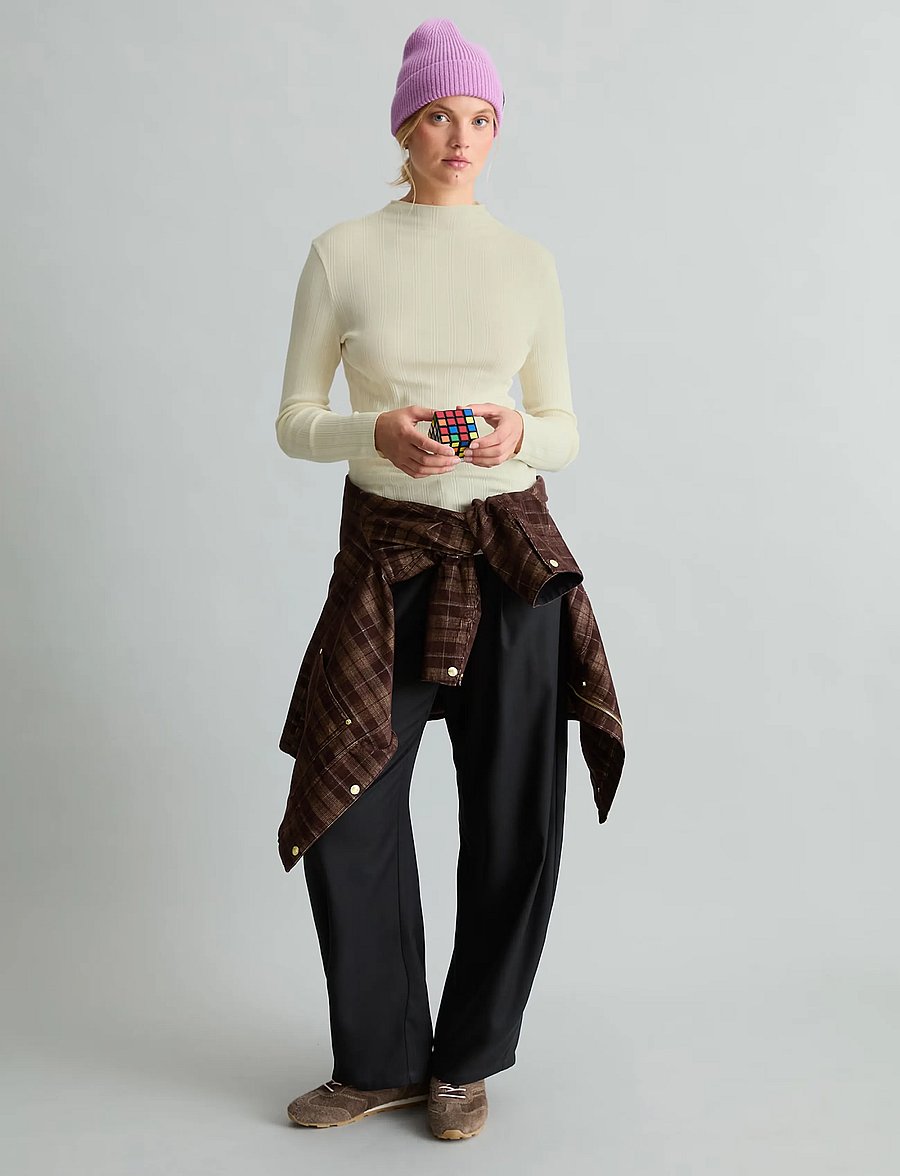 Marc O'Polo - T-Shirt, LSL, Turtleneck, Ruffles - långärmade toppar - white blush - 5