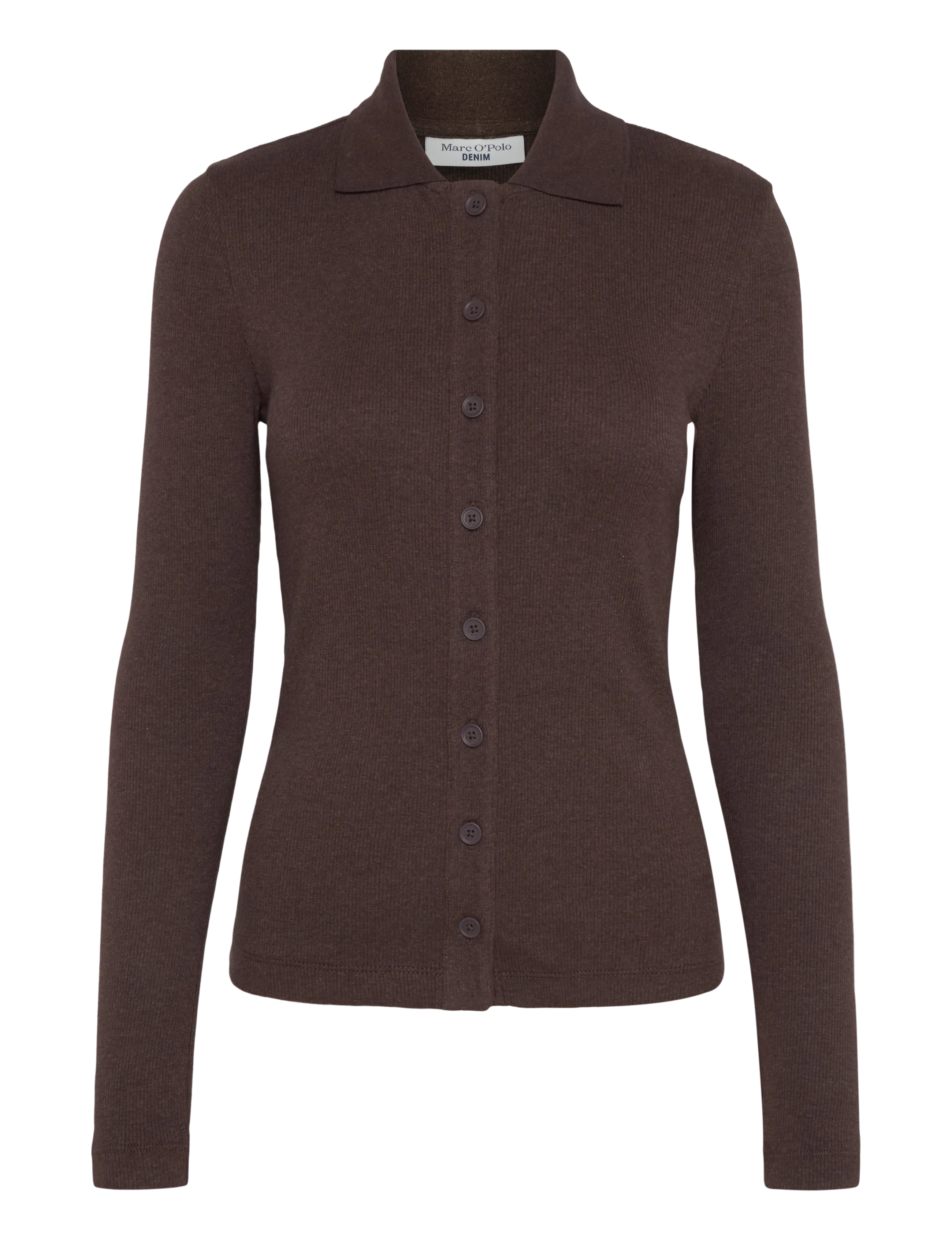 Marc O'Polo Jersey Blouse, LSL, Polo Collar, Rib - Blusen & Hemden - ESPRESSO BROWN / brown