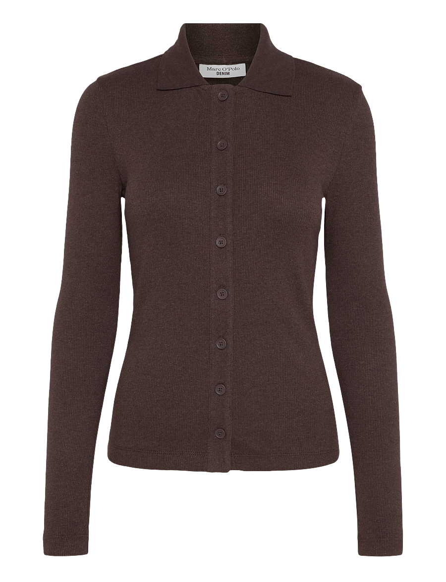Marc O'Polo - Jersey Blouse, LSL, Polo Collar, Rib - palaidinės ilgomis rankovėmis - espresso brown - 1