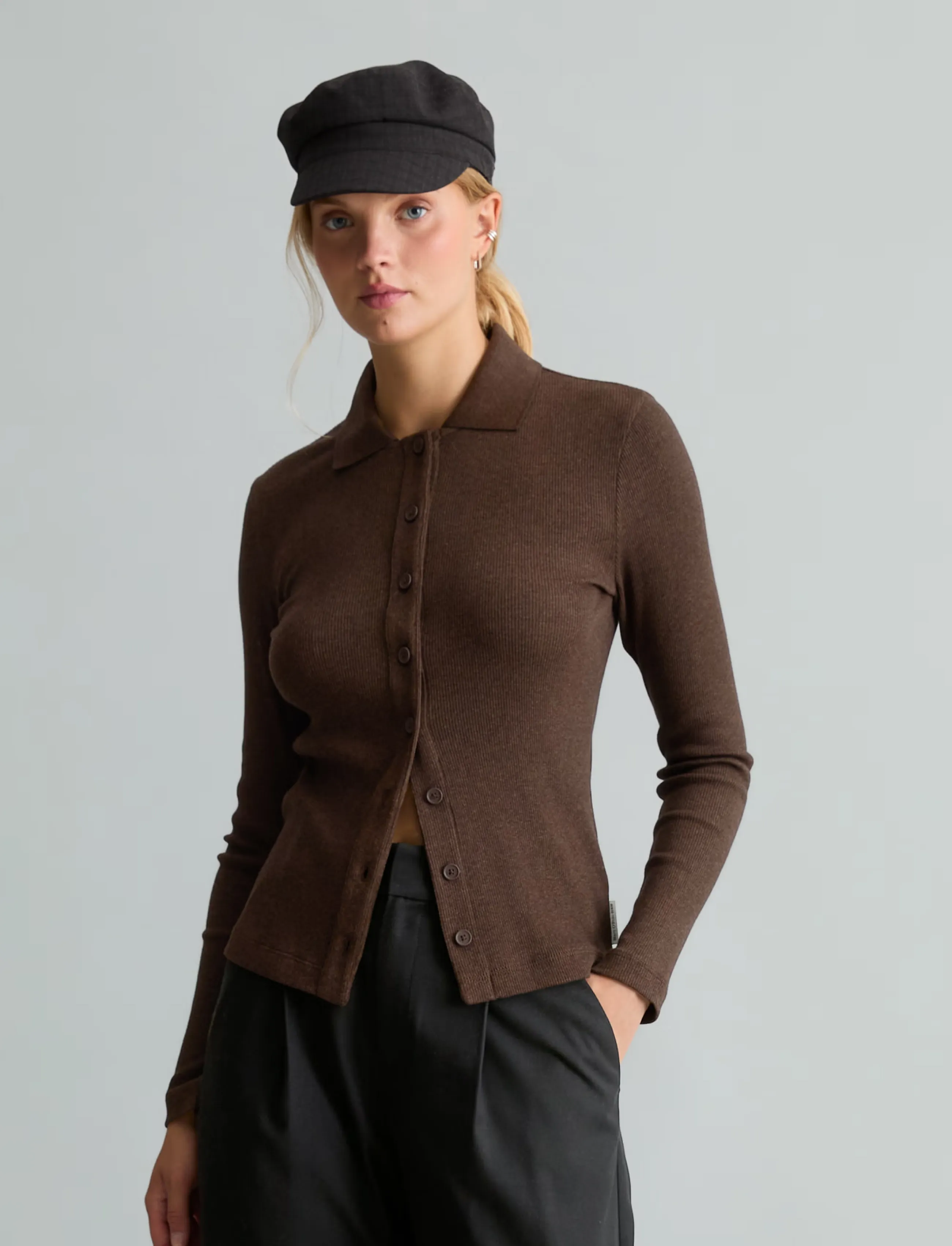 Marc OPolo Jersey Blouse, Lsl, Polo Collar, Rib blusar dam – bild 5
