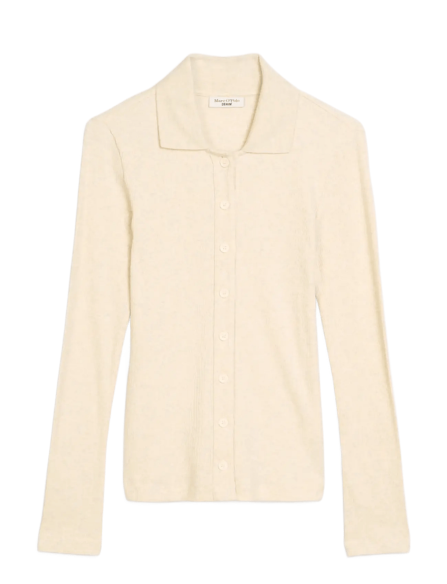 Marc O'Polo - Jersey Blouse, LSL, Polo Collar, Rib - long sleeved blouses - white blush - 1