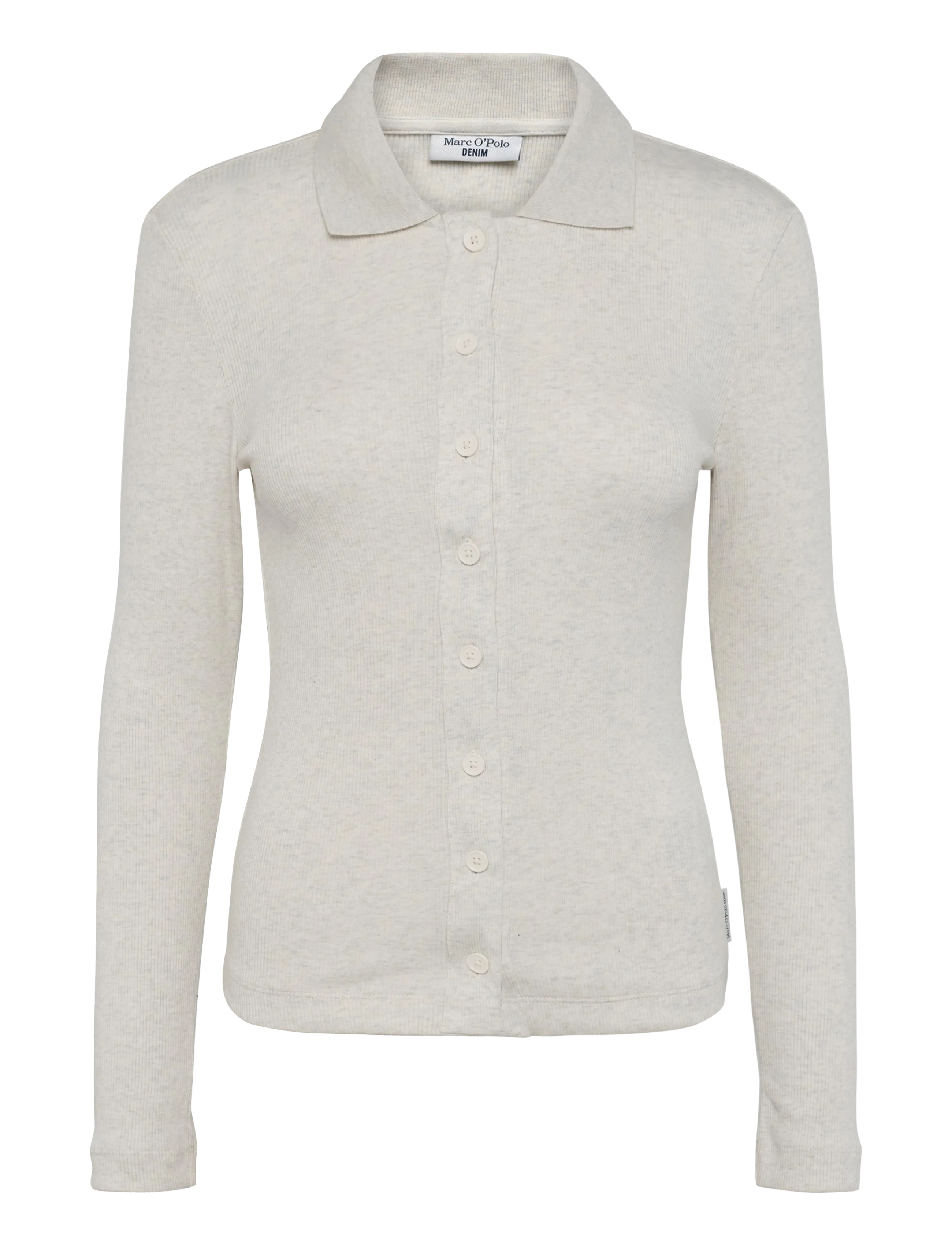 Marc O'Polo Jersey Blouse, LSL, Polo Collar, Rib - Kleidung - WHITE BLUSH / cream