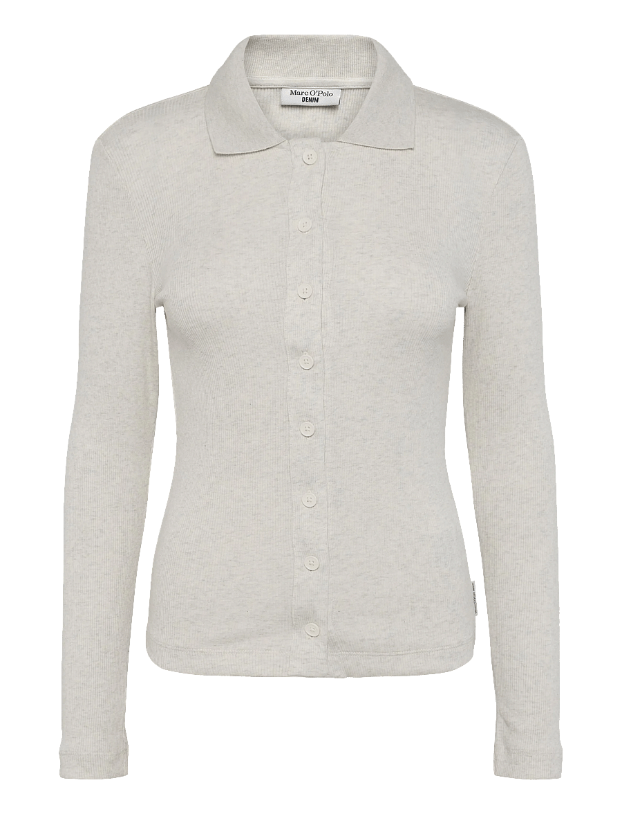 Marc O'Polo - Jersey Blouse, LSL, Polo Collar, Rib - long sleeved blouses - white blush - 1