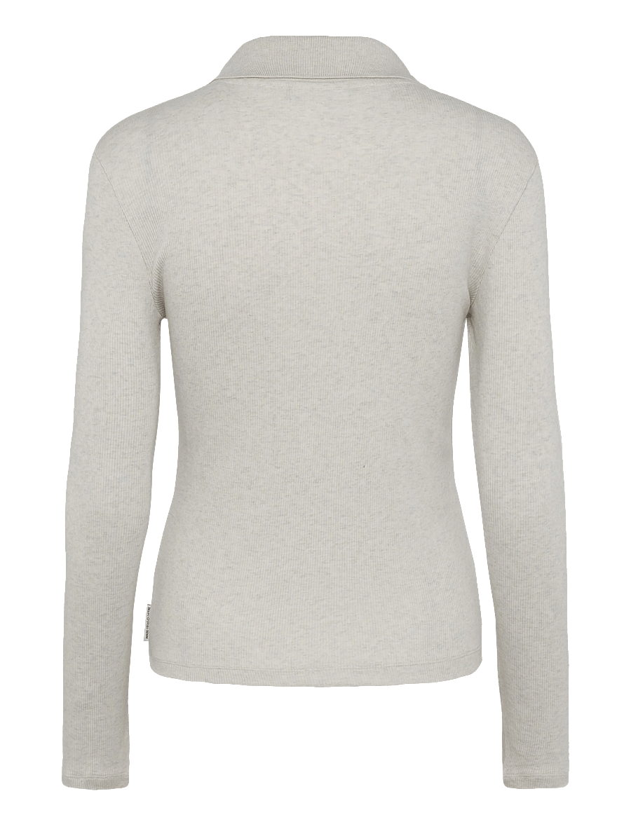 Marc O'Polo - Jersey Blouse, LSL, Polo Collar, Rib - long sleeved blouses - white blush - 2