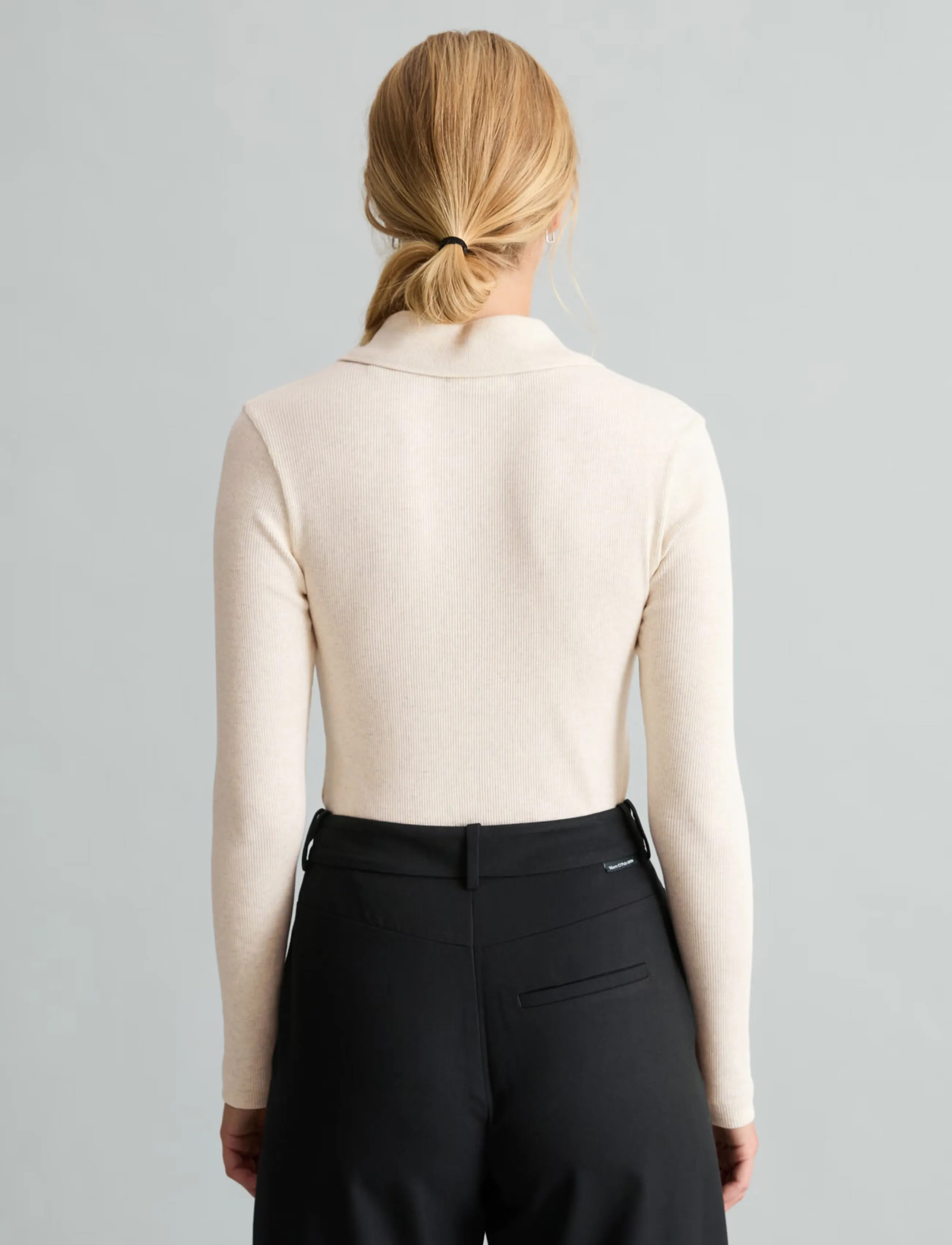 Marc O'Polo - Jersey Blouse, LSL, Polo Collar, Rib - long sleeved blouses - white blush - 2