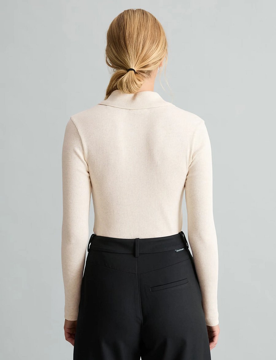 Marc O'Polo - Jersey Blouse, LSL, Polo Collar, Rib - long sleeved blouses - white blush - 2