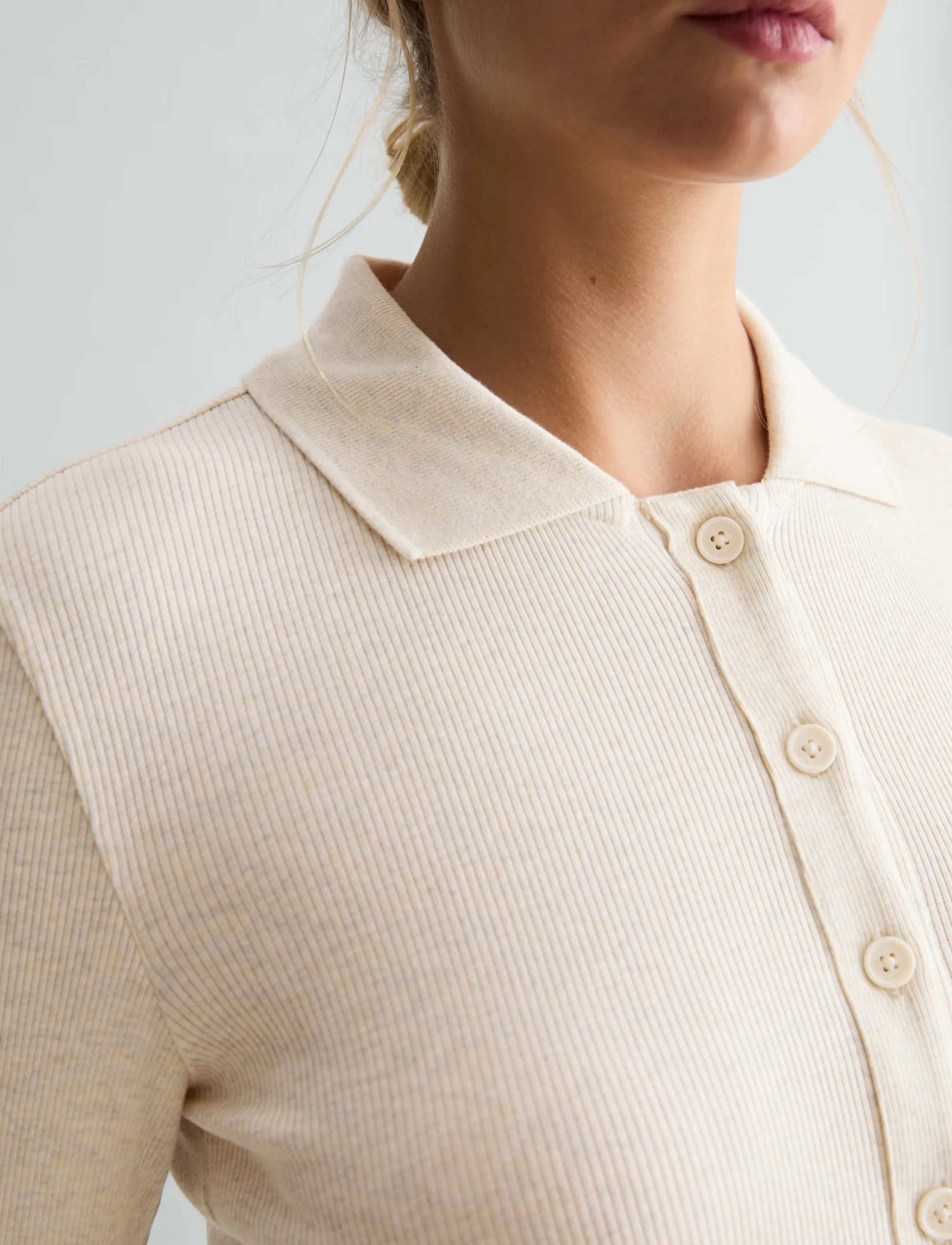 Marc O'Polo - Jersey Blouse, LSL, Polo Collar, Rib - long sleeved blouses - white blush - 3