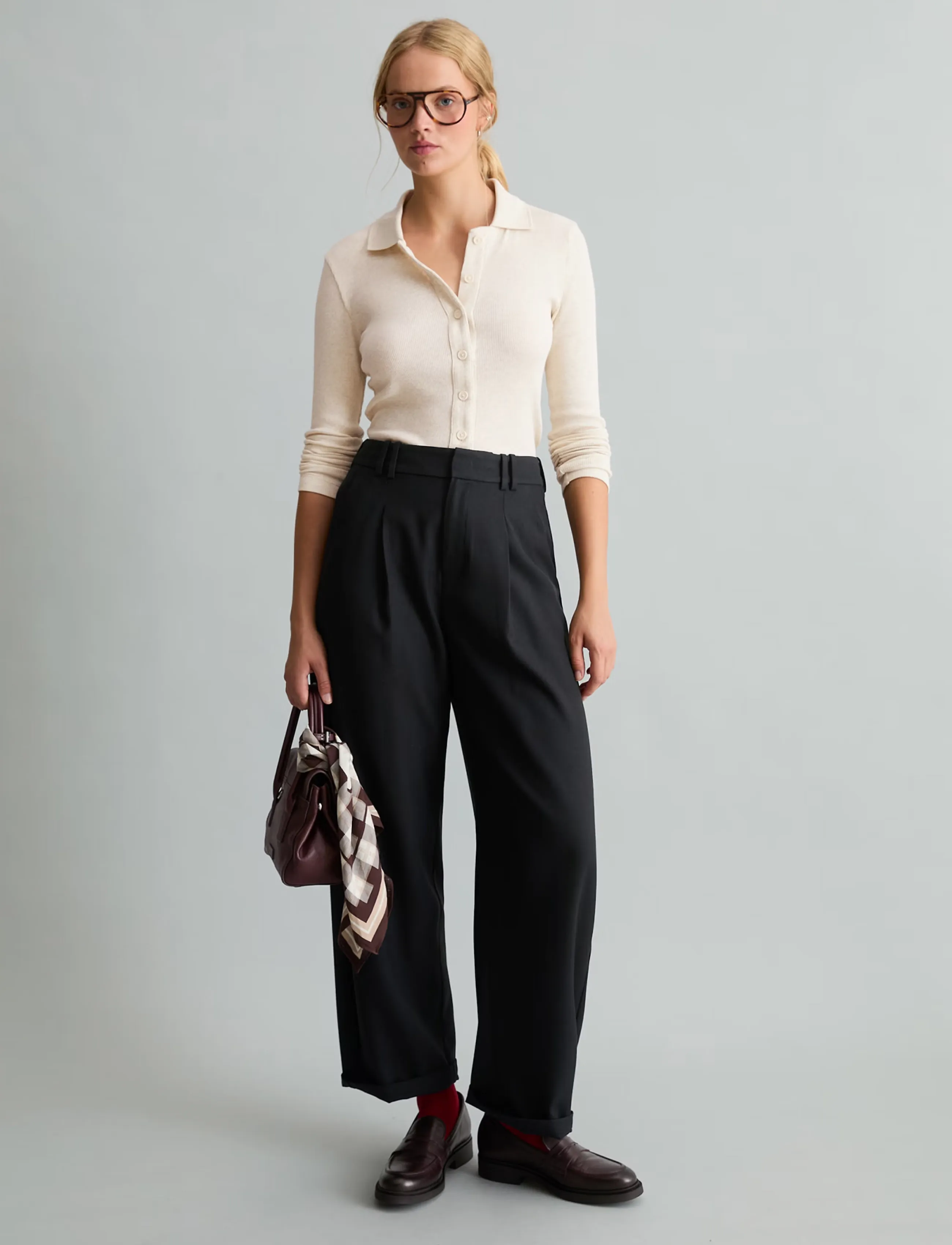 Marc O'Polo - Jersey Blouse, LSL, Polo Collar, Rib - long sleeved blouses - white blush - 5
