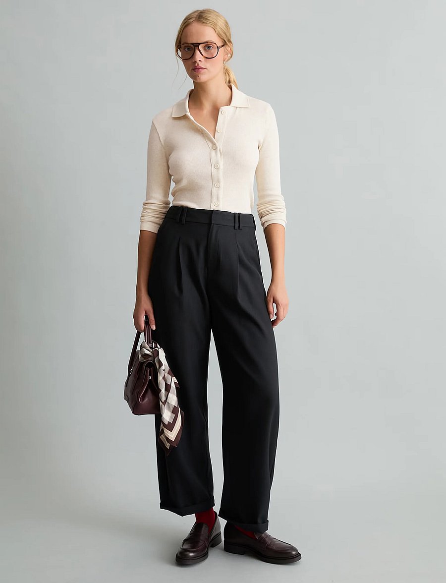 Marc O'Polo - Jersey Blouse, LSL, Polo Collar, Rib - long sleeved blouses - white blush - 5