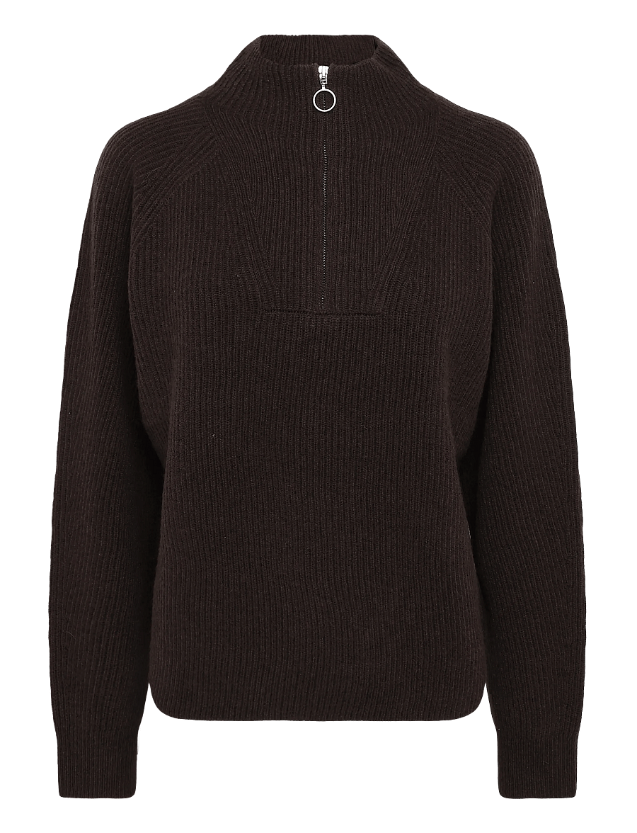 Marc O'Polo - Knit pullover, Longsleeve, Troyer,Zipper - pullover - espresso brown - 0