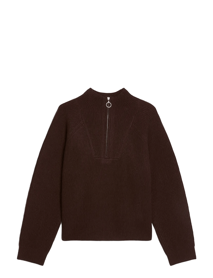 Marc O'Polo - Knit pullover, Longsleeve, Troyer,Zipper - striktrøjer - espresso brown - 0