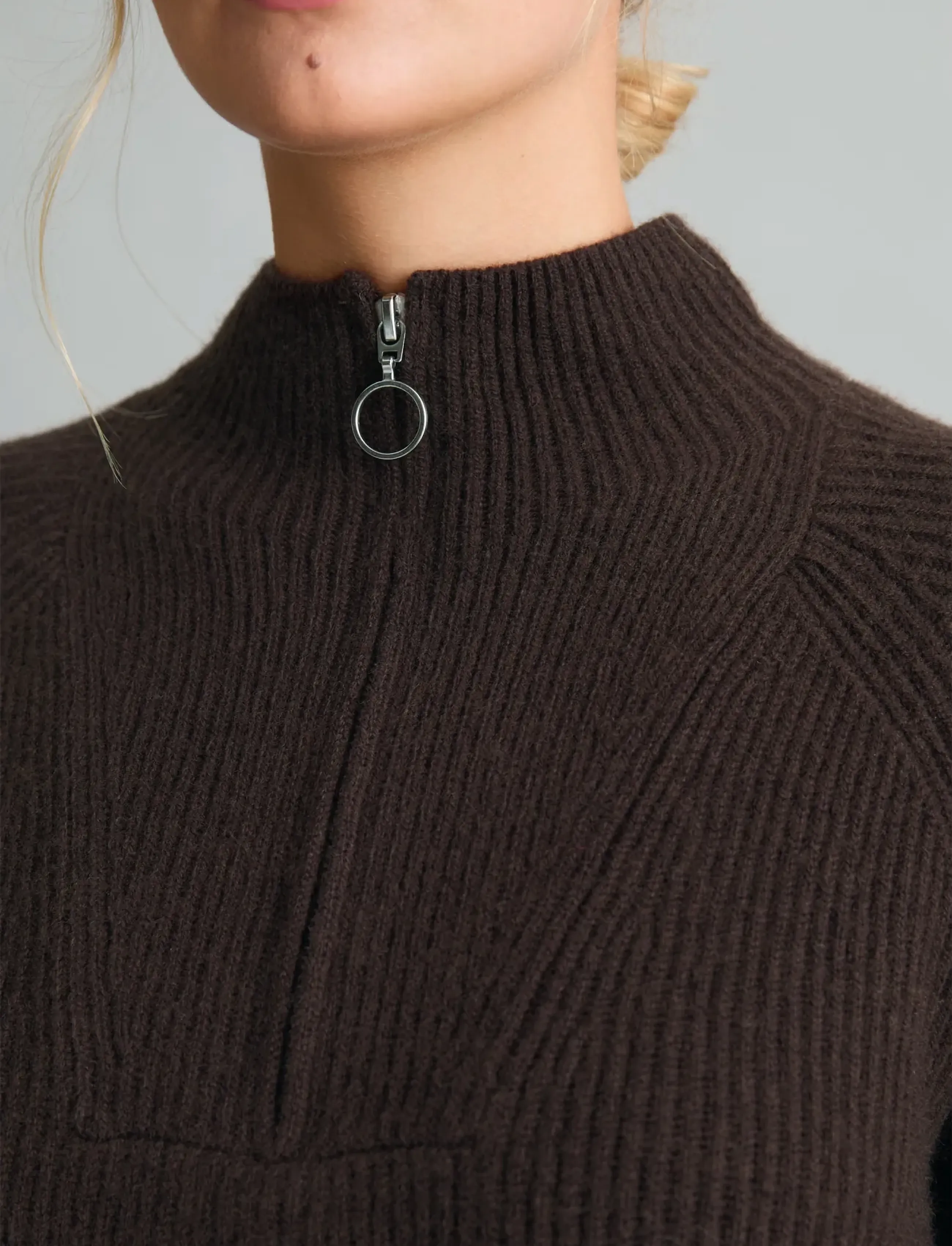 Marc O'Polo - Knit pullover, Longsleeve, Troyer,Zipper - stickade tröjor - espresso brown - 4