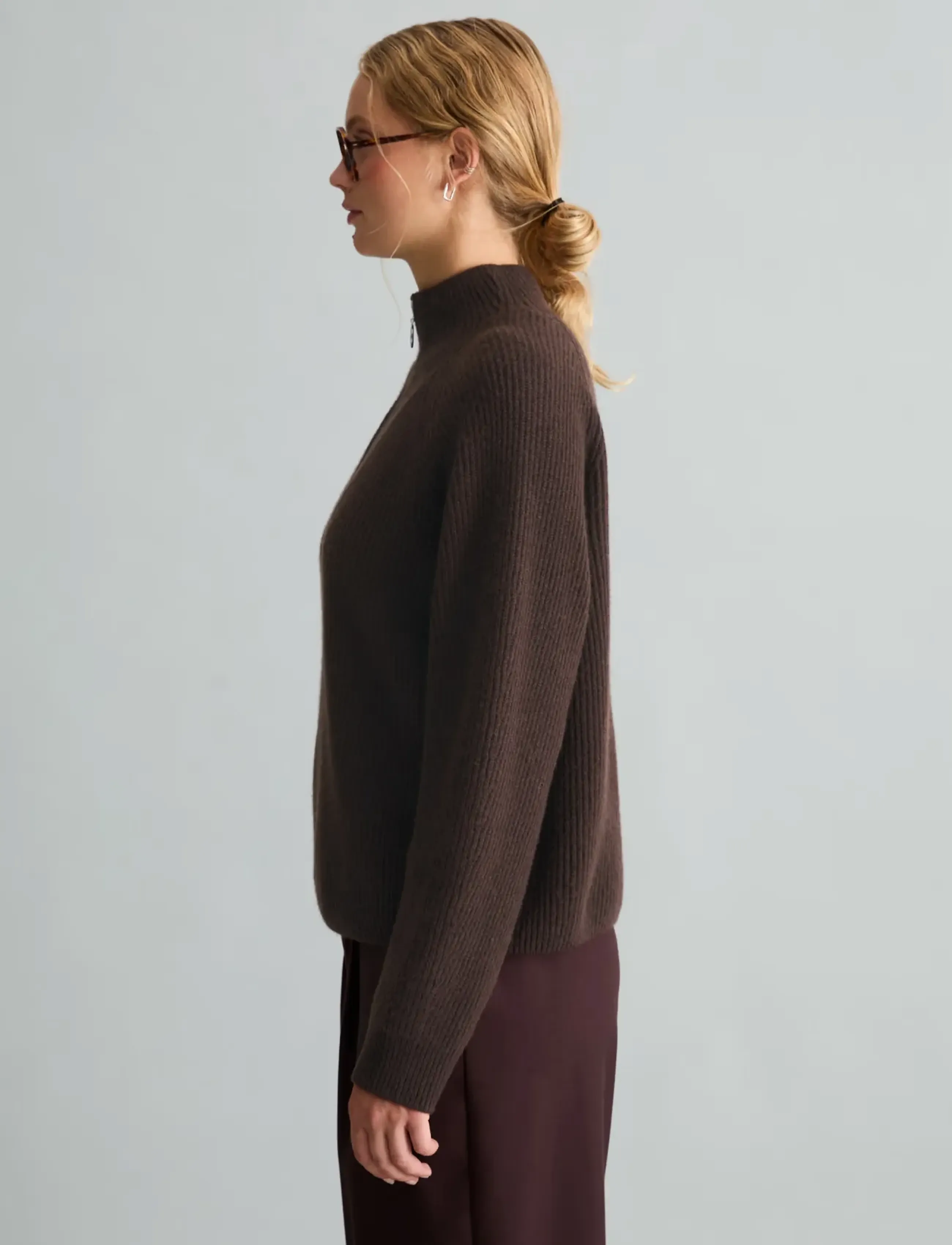 Marc O'Polo - Knit pullover, Longsleeve, Troyer,Zipper - stickade tröjor - espresso brown - 5