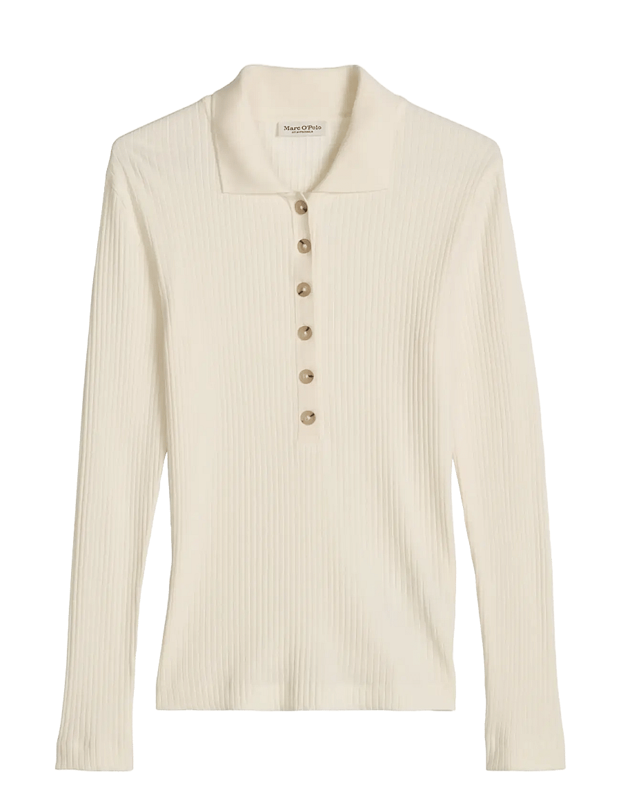 Marc O'Polo - Jersey Poloshirts Longsleeve - polo shirts - white cotton - 0