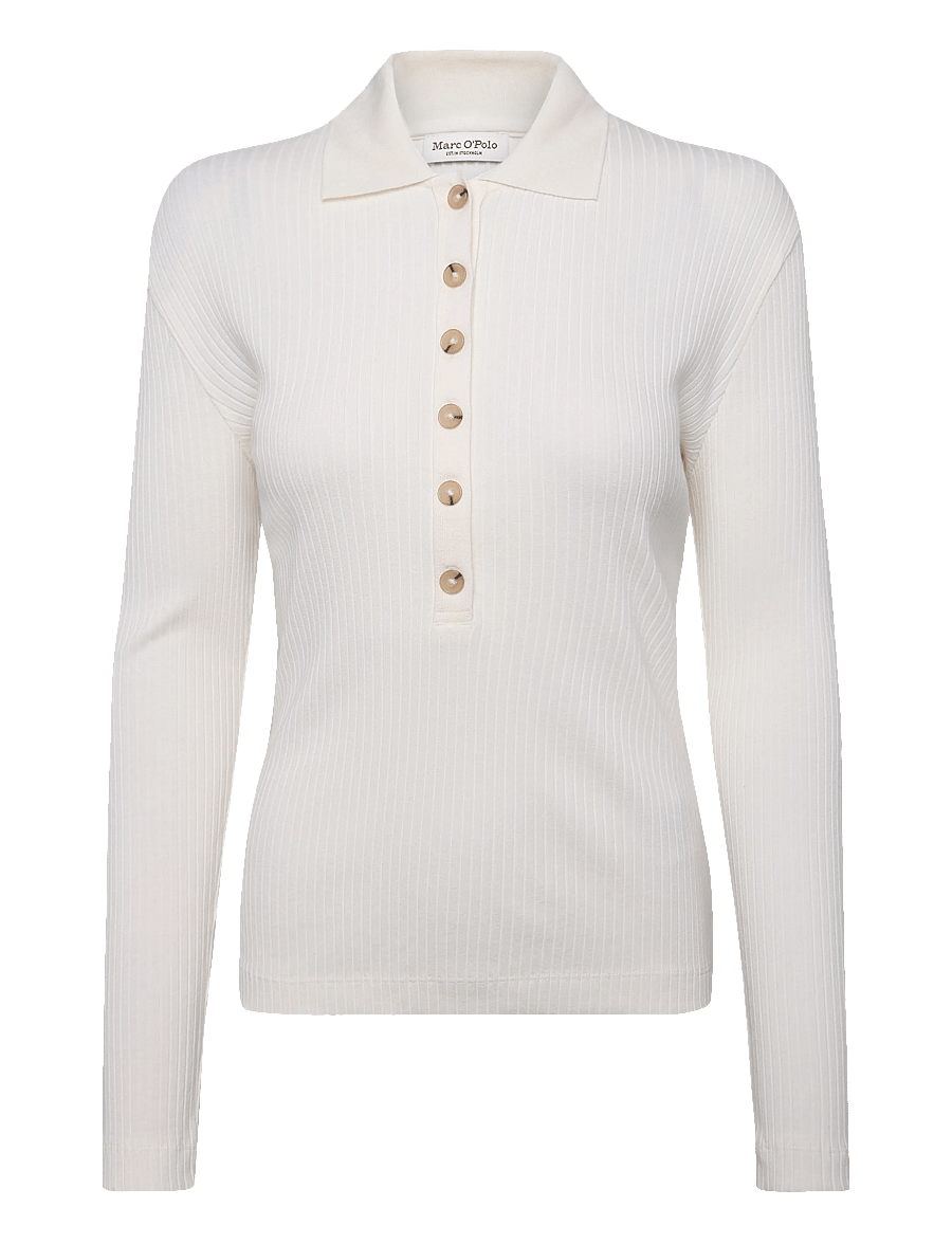 Marc O'Polo - Jersey Poloshirts Longsleeve - pikéer - white cotton - 1