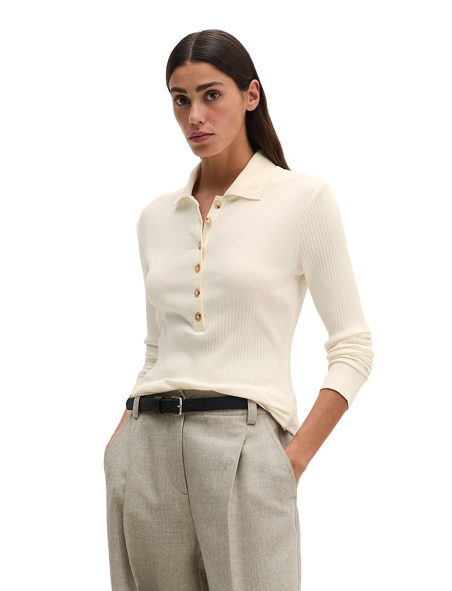 Marc O'Polo - Jersey Poloshirts Longsleeve - poloshirts - white cotton - 0
