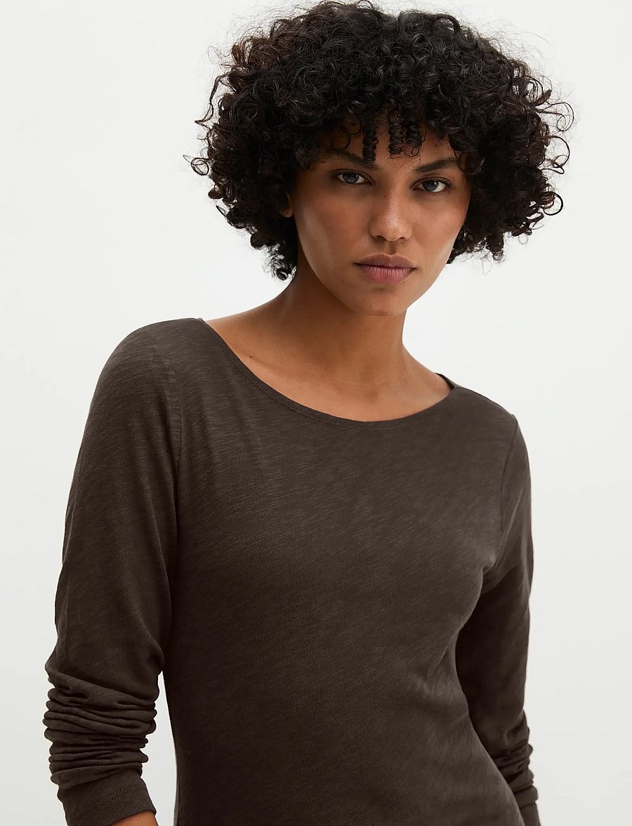 Marc O'Polo - T-Shirt, Longsleeve, Boat Neck - långärmade toppar - burnt coffee - 0