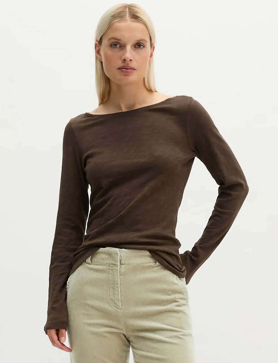 Marc O'Polo - T-Shirt, Longsleeve, Boat Neck - långärmade toppar - burnt coffee - 0