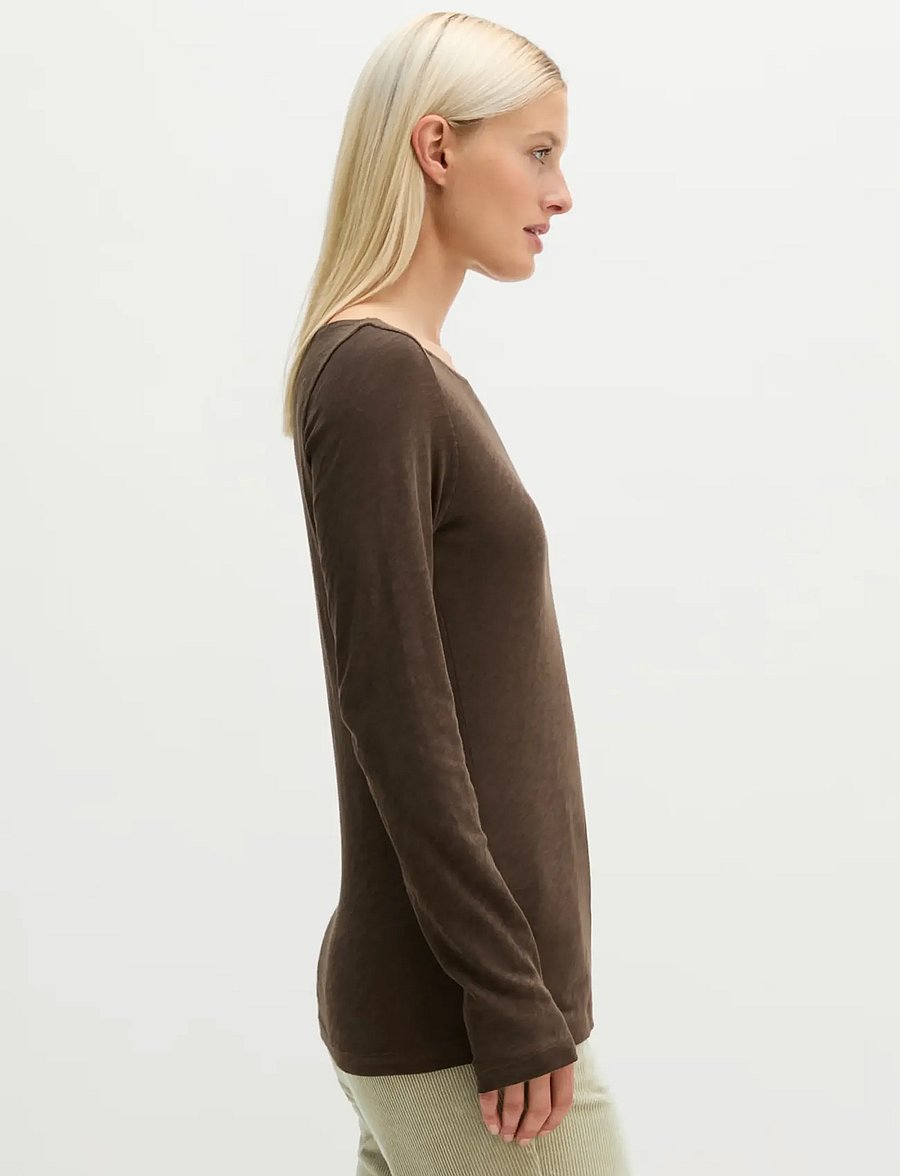 Marc O'Polo - T-Shirt, Longsleeve, Boat Neck - långärmade toppar - burnt coffee - 5
