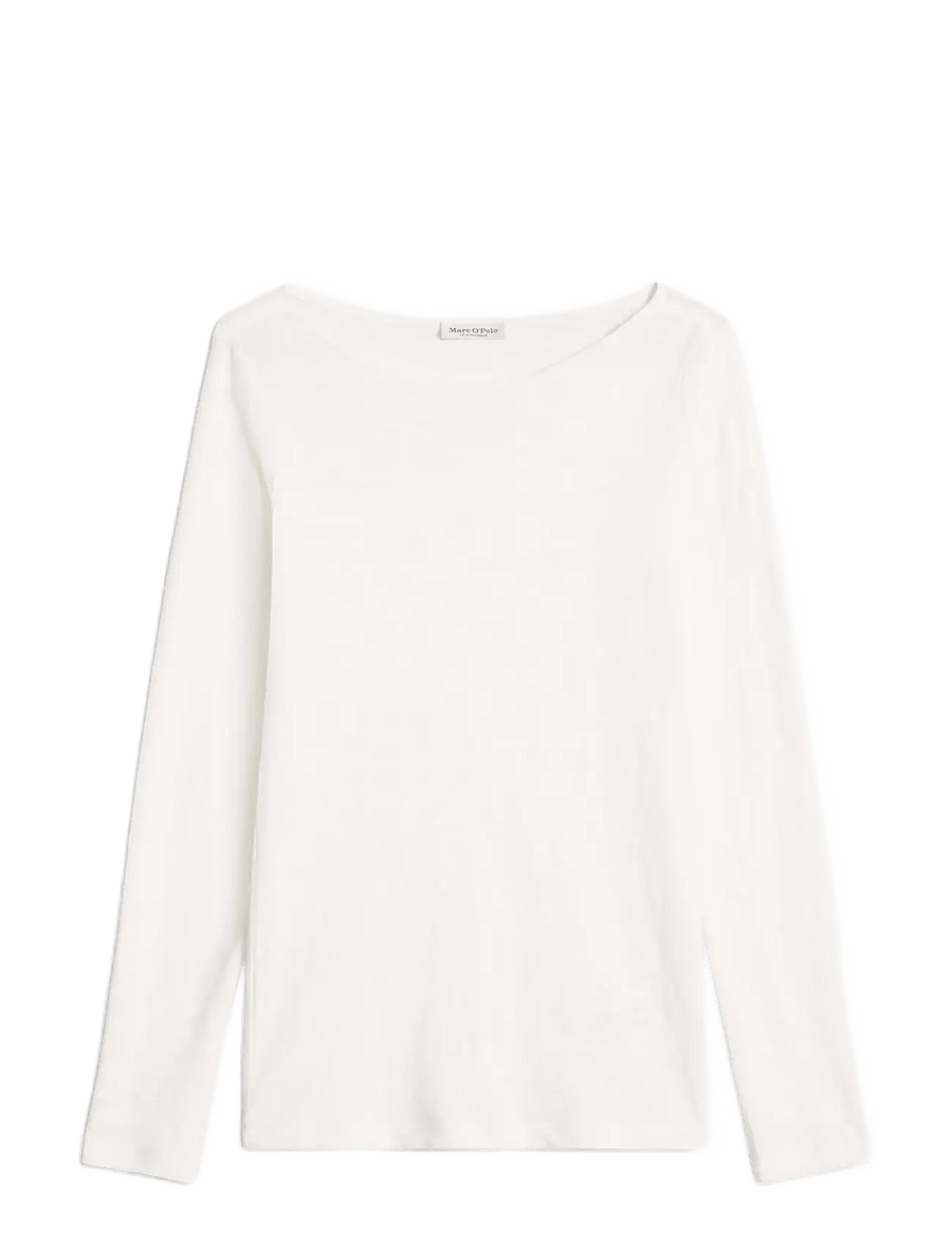 Marc O'Polo - T-Shirt, Longsleeve, Boat Neck - long-sleeved tops - white cotton - 1