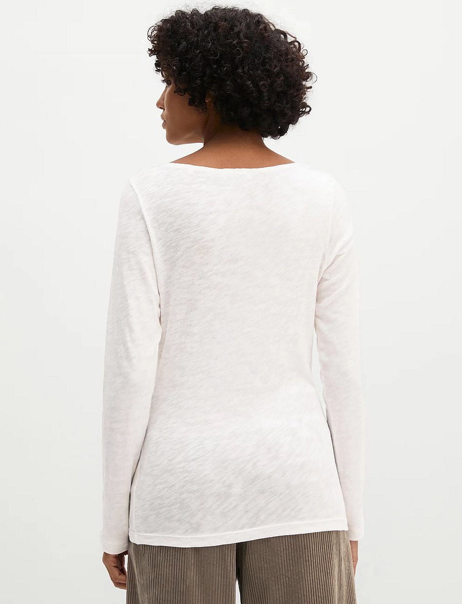 Marc O'Polo - T-Shirt, Longsleeve, Boat Neck - long-sleeved tops - white cotton - 2