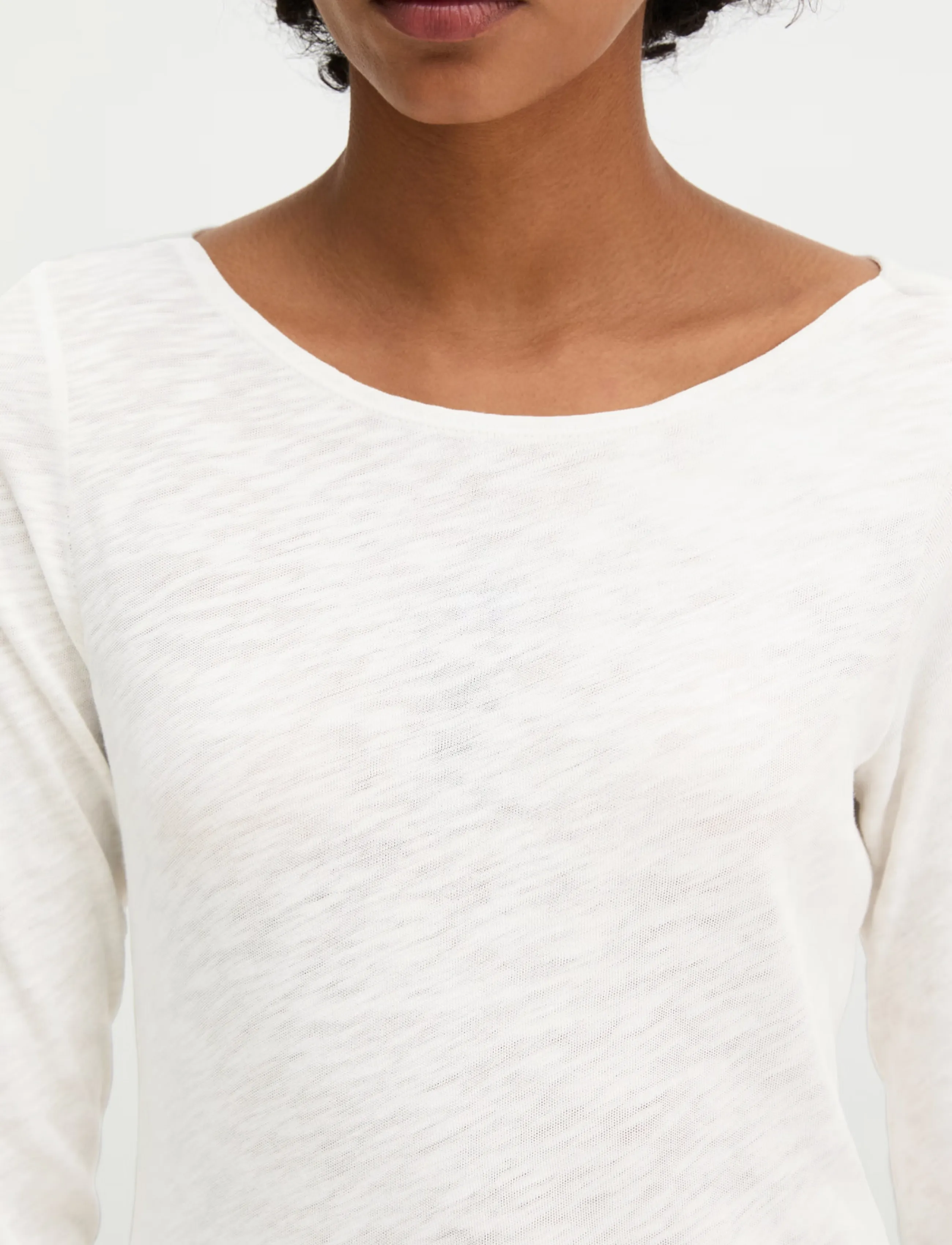 Marc O'Polo - T-Shirt, Longsleeve, Boat Neck - long-sleeved tops - white cotton - 3