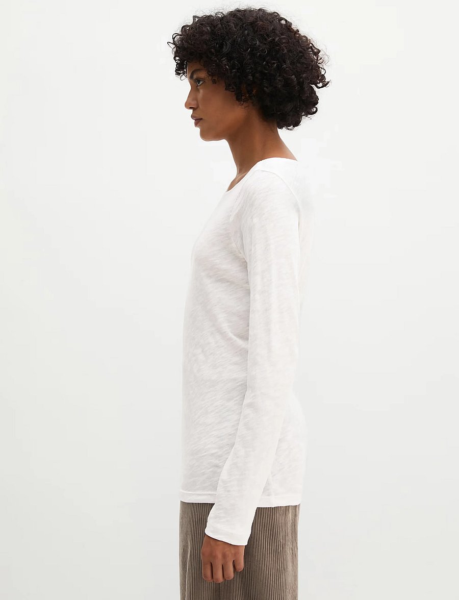 Marc O'Polo - T-Shirt, Longsleeve, Boat Neck - long-sleeved tops - white cotton - 4