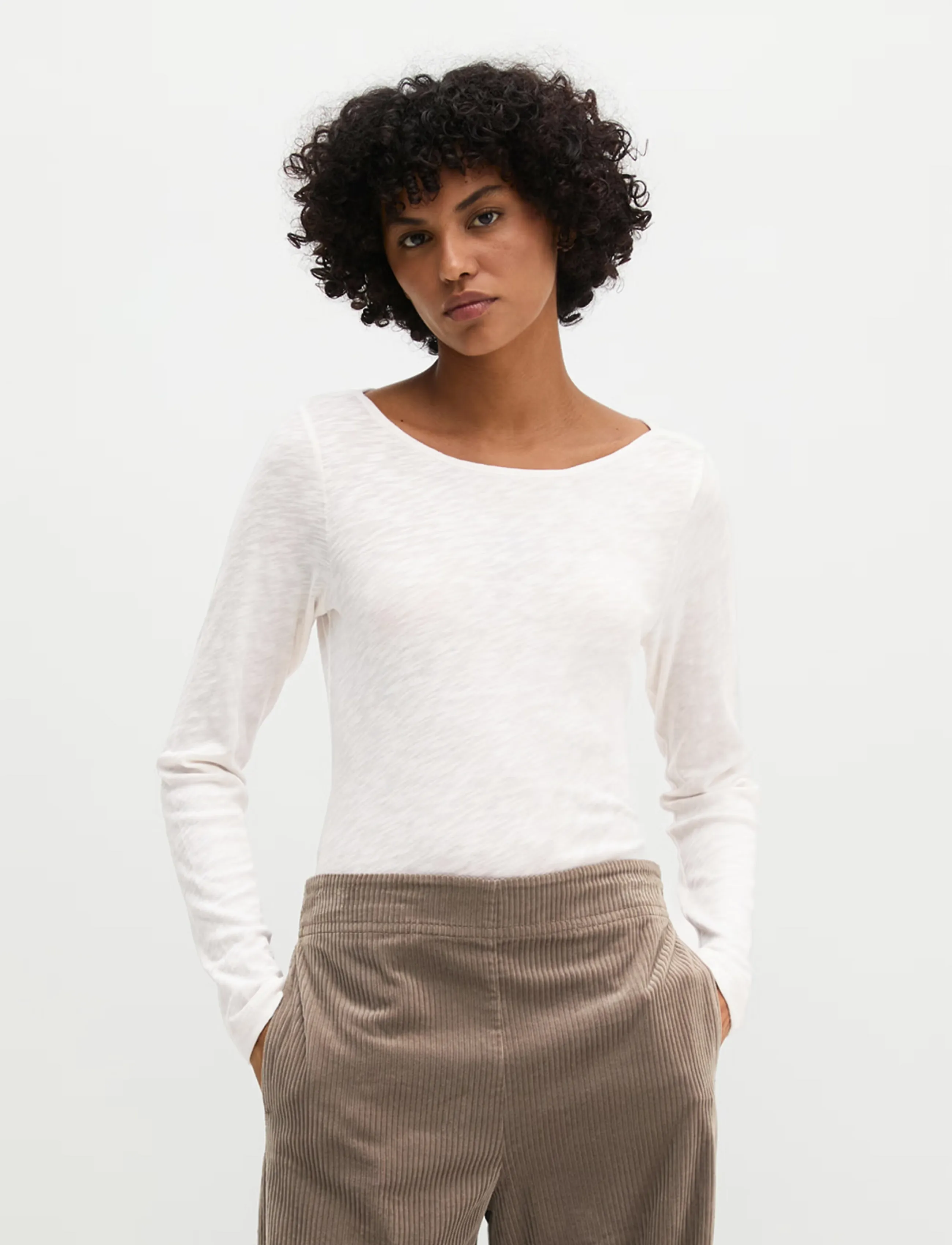 Marc O'Polo - T-Shirt, Longsleeve, Boat Neck - long-sleeved tops - white cotton - 5