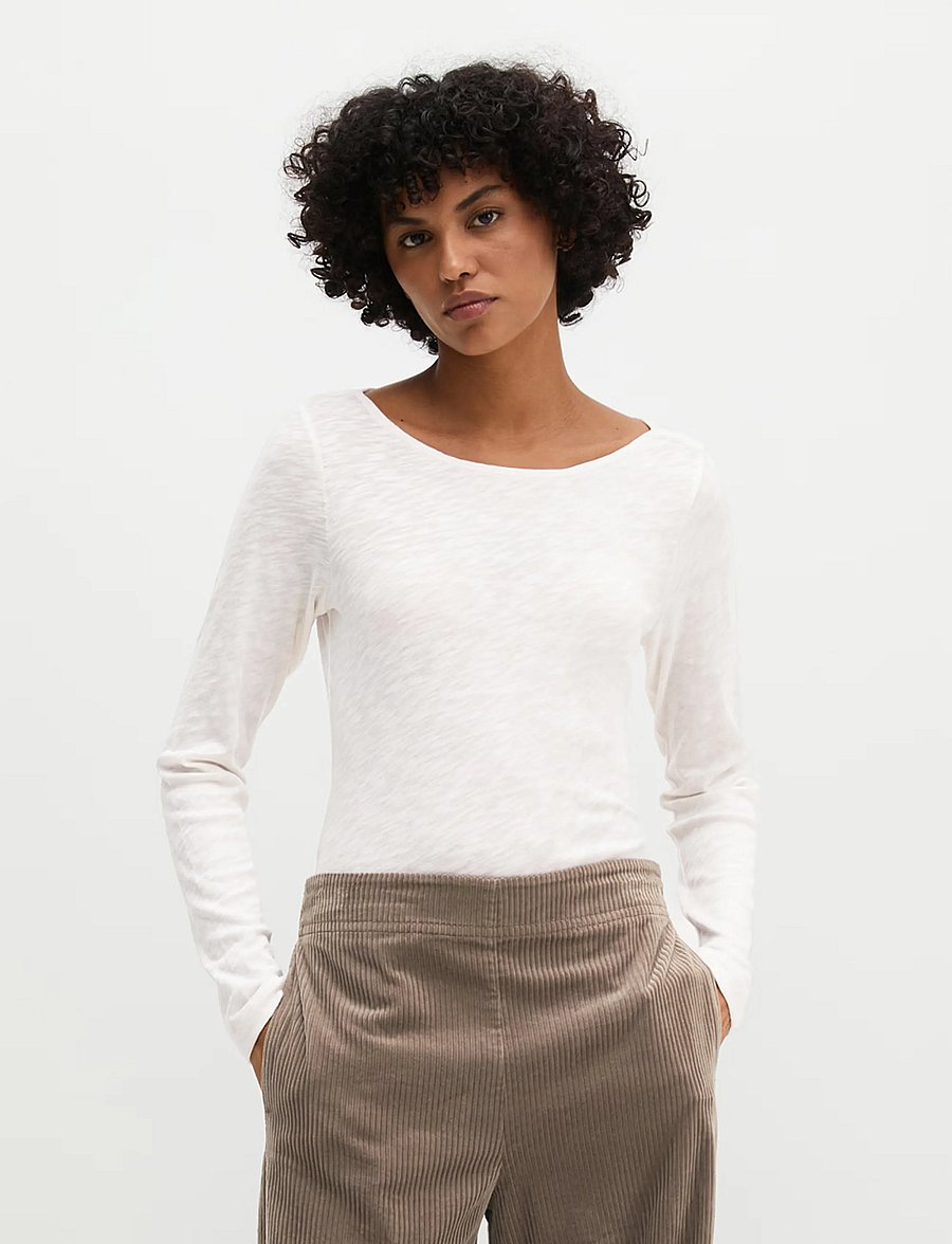 Marc O'Polo - T-Shirt, Longsleeve, Boat Neck - long-sleeved tops - white cotton - 5