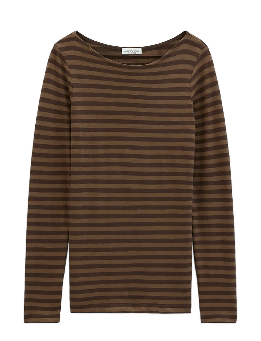 Marc O'Polo - T-Shirt, Longsleeve, Stripe - långärmade toppar - dark brown_multi_02 - 0