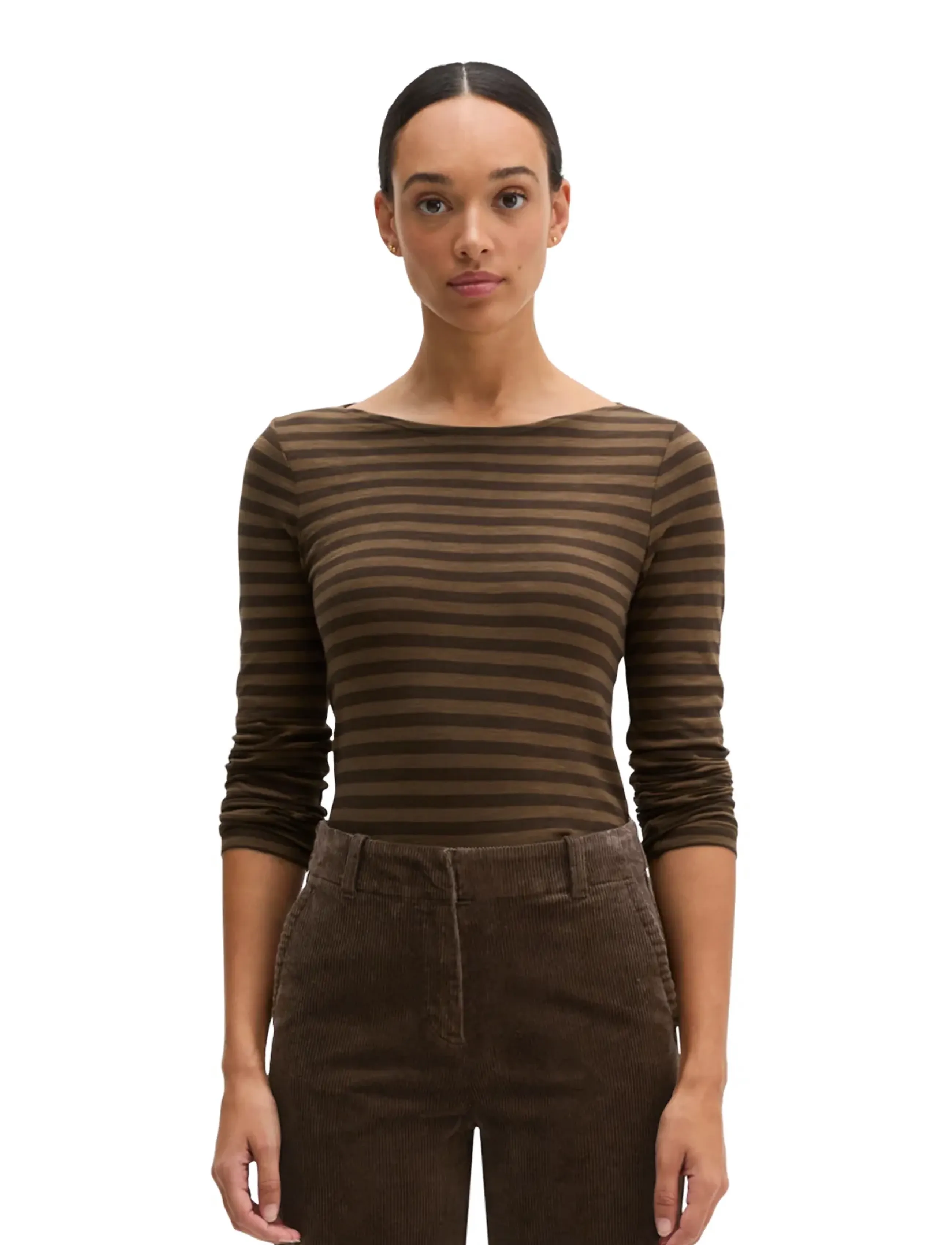 Marc O'Polo T-Shirt, Longsleeve, Stripe - Marc O'Polo - DARK BROWN_MULTI_02 / brown