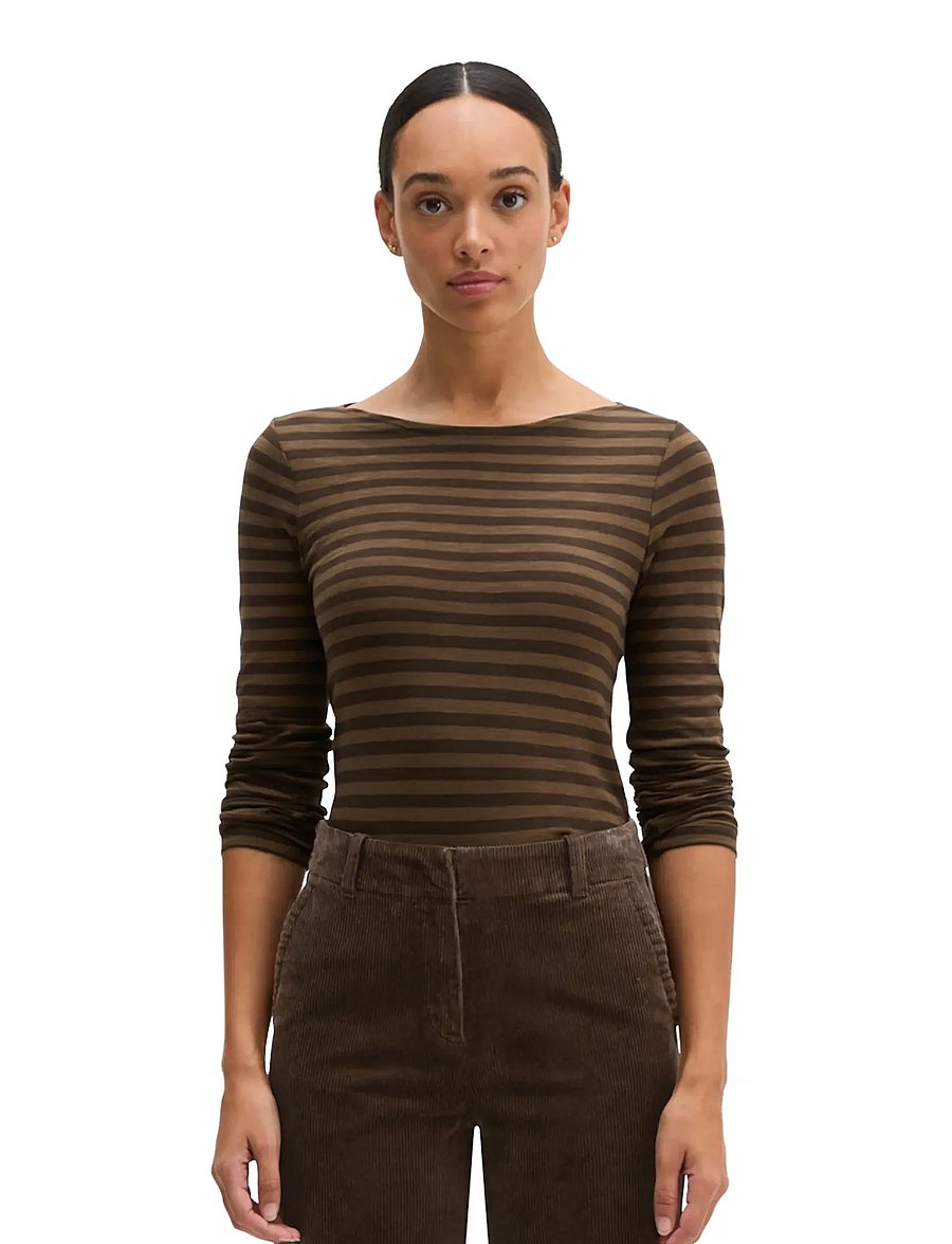 Marc O'Polo - T-Shirt, Longsleeve, Stripe - long-sleeved tops - dark brown_multi_02 - 0