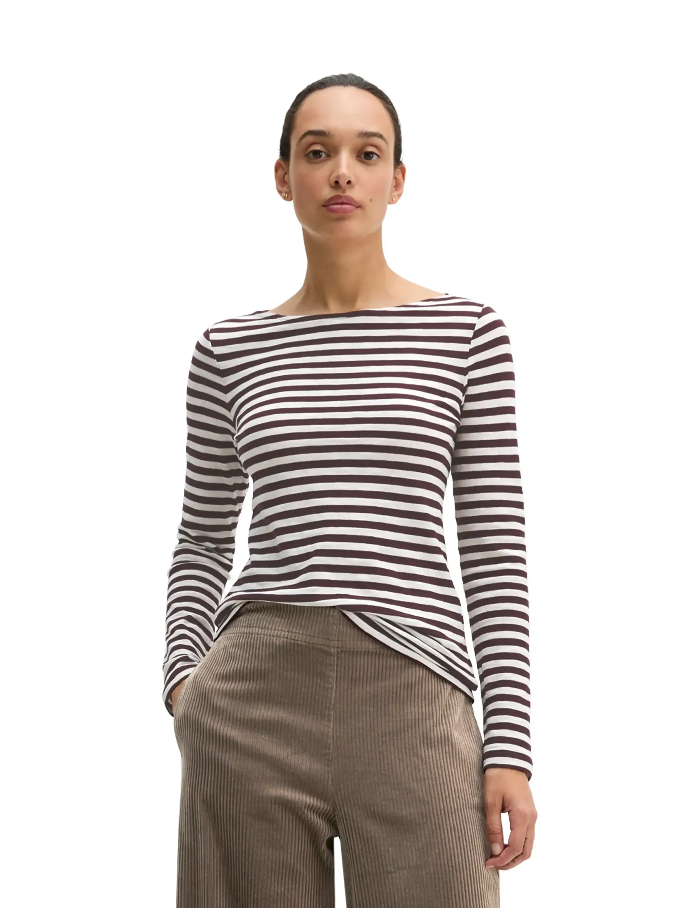 Marc O'Polo Regular-fit striped long-sleeve top in organic cotton - Marc O'Polo - DARK RED_MULTI_05 / burgundy