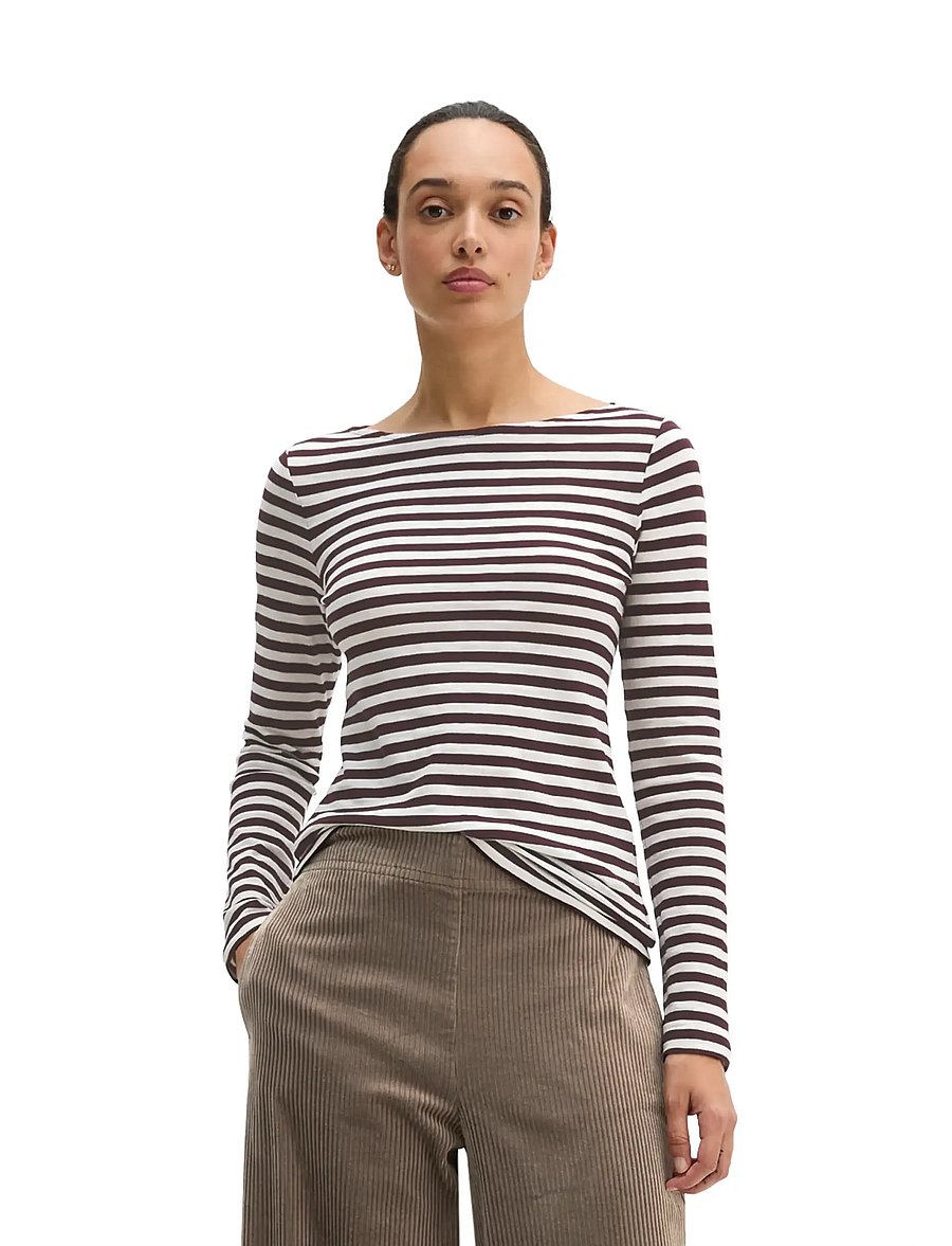 Marc O'Polo - Regular-fit striped long-sleeve top in organic cotton - langermede topper - dark red_multi_05 - 0