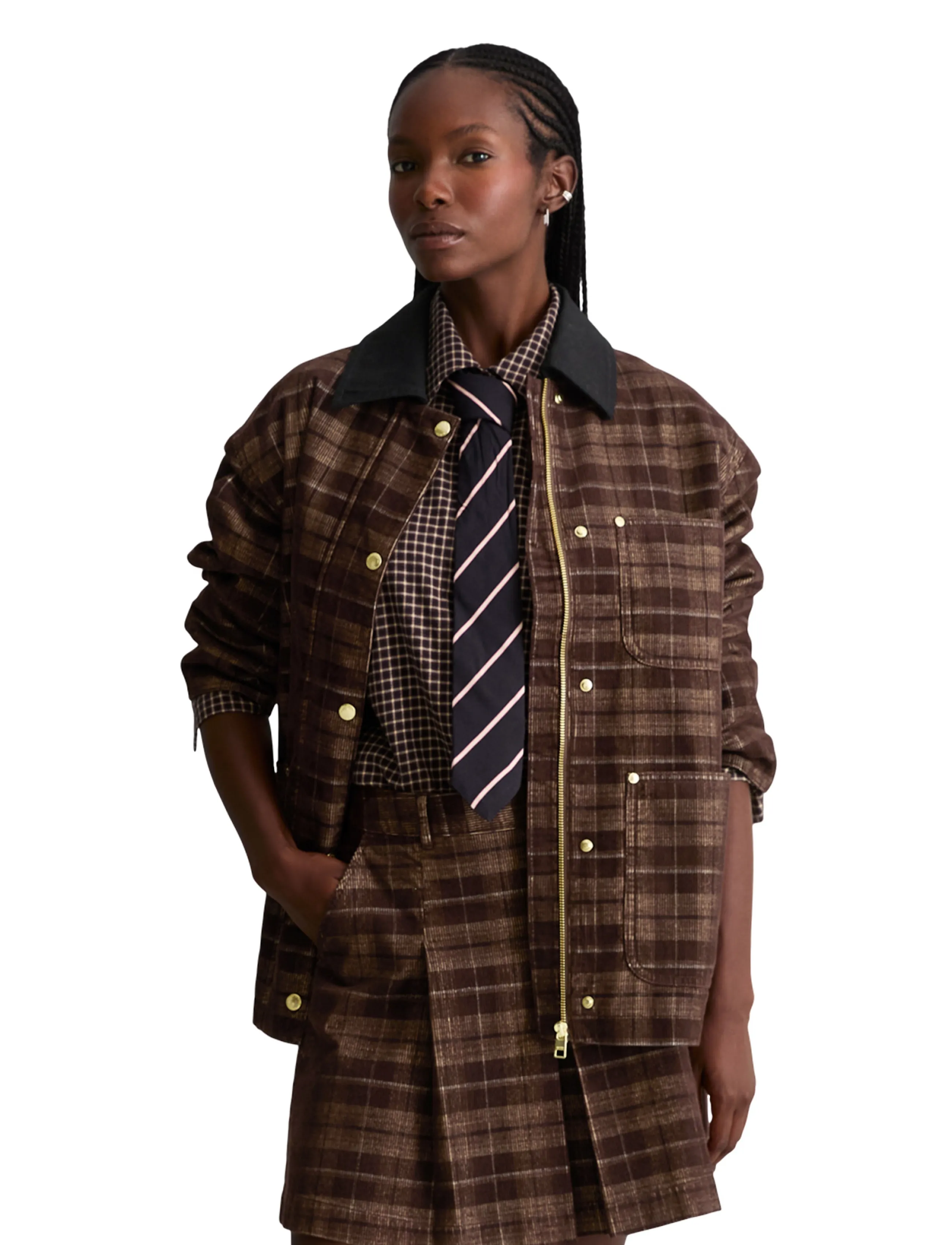 Marc O'Polo Woven Outdoor Jackets,Corduroy CheckBarn - Jacken - MEDIUM BROWN_MULTI_01 / brown