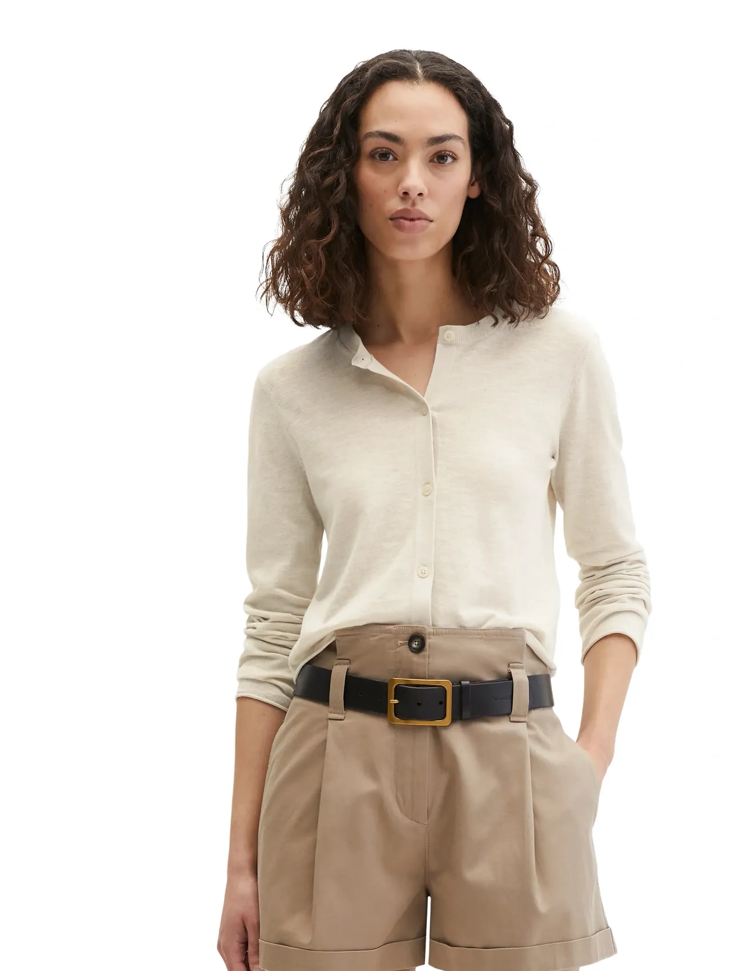 Marc O'Polo Cardigans Long Sleeve, Kvinder, Rundhalset Cardigan, Cream, Str: XL