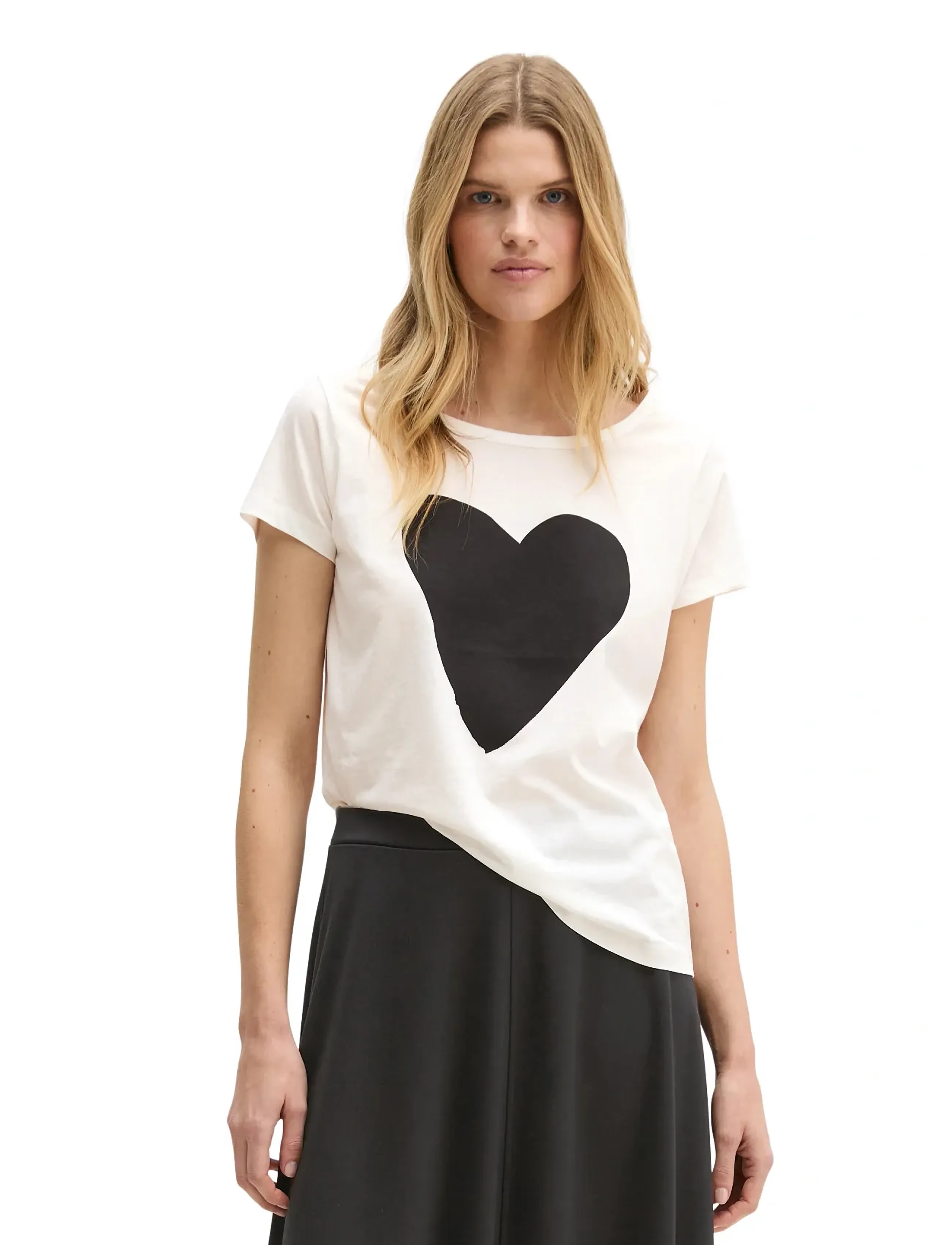 Marc O'Polo T-Shirts Short Sleeve, Kvinder, Hjerte Print T-Shirt, Cream, Str: S