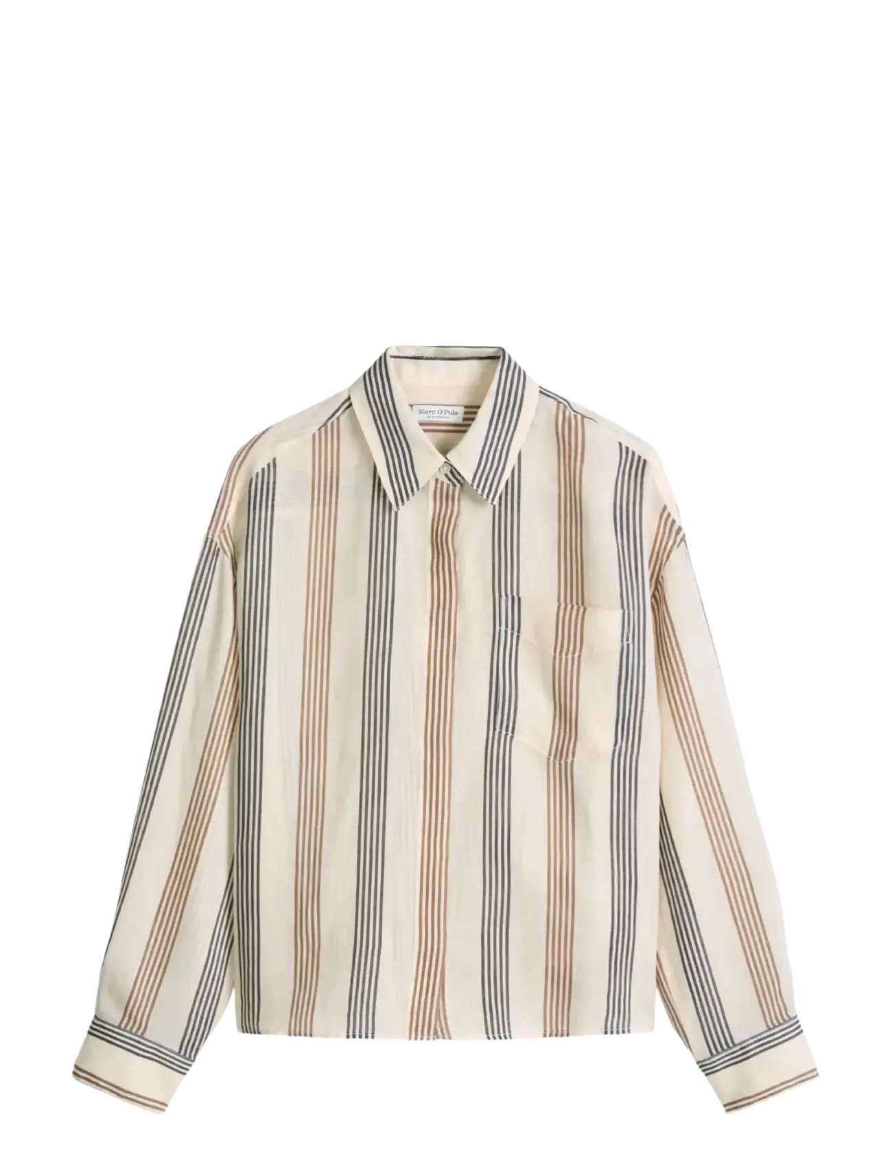 Marc O'Polo Woven Blouses Longsleeve - Marc O'Polo - LIGHT BROWN_MULTI_01 / cream